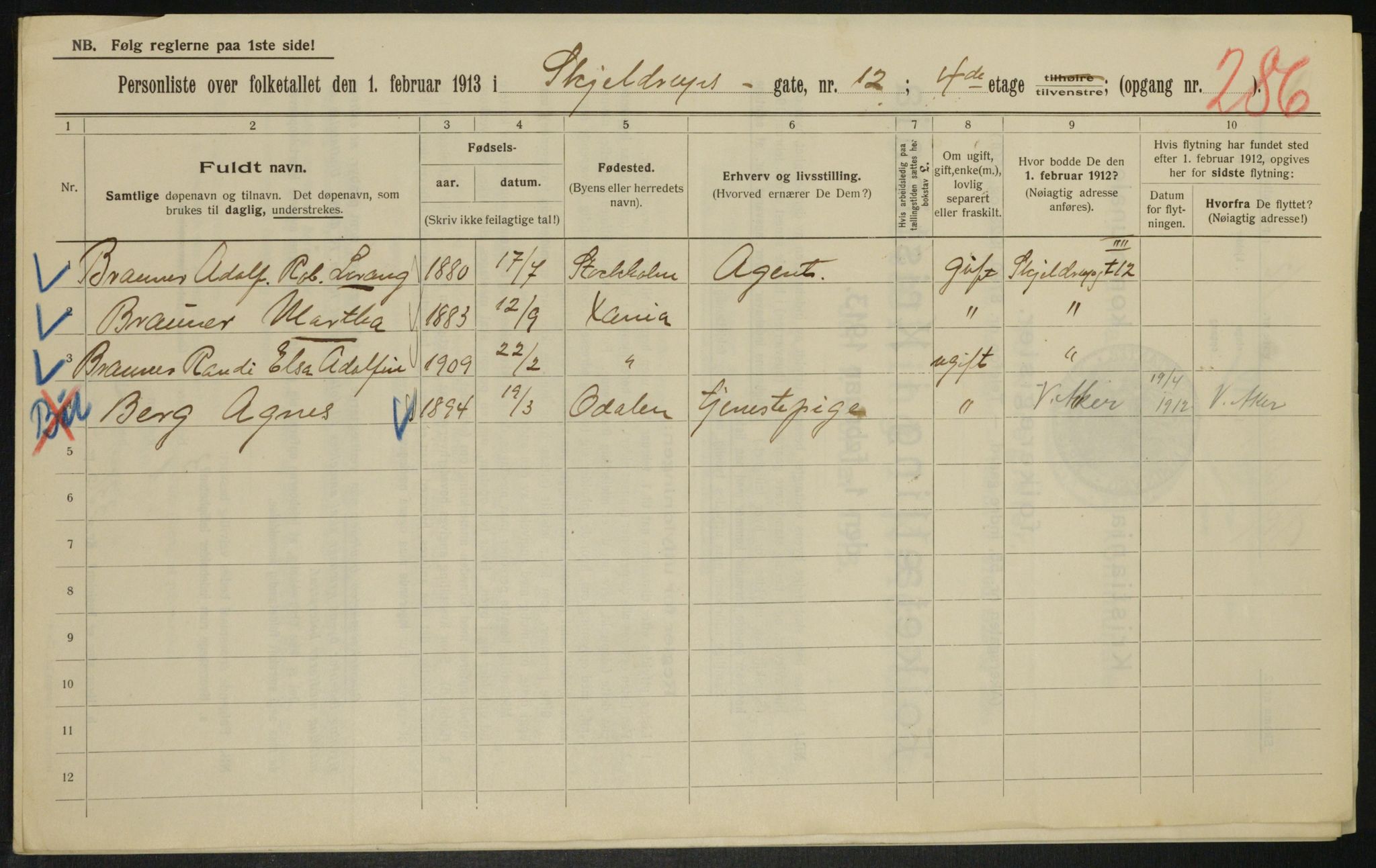 OBA, Municipal Census 1913 for Kristiania, 1913, p. 95809