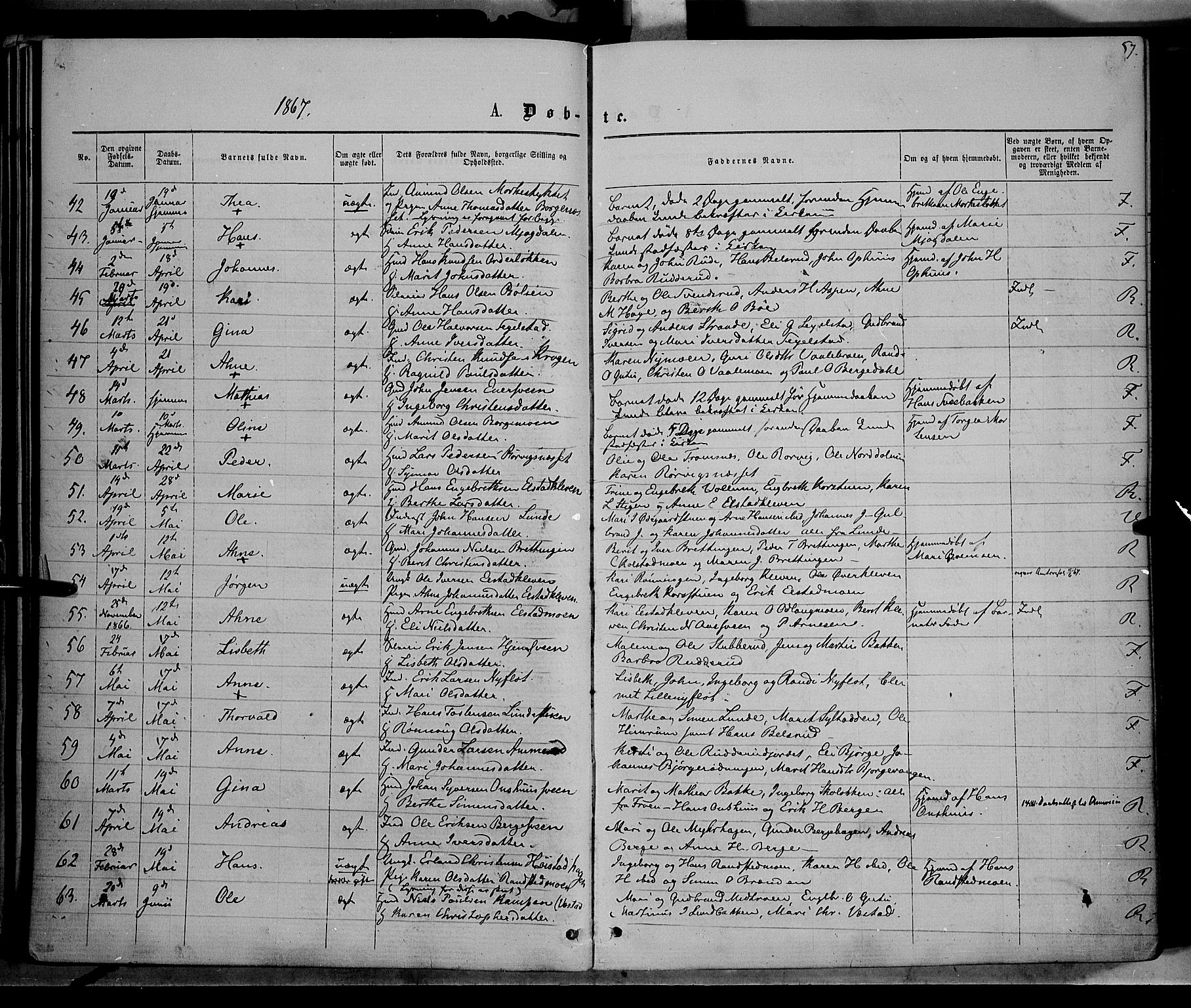 Ringebu prestekontor, SAH/PREST-082/H/Ha/Haa/L0007: Parish register (official) no. 7, 1860-1877, p. 57