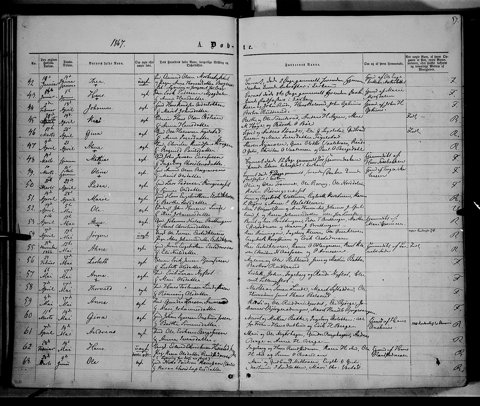 Ringebu prestekontor, AV/SAH-PREST-082/H/Ha/Haa/L0007: Parish register (official) no. 7, 1860-1877, p. 57