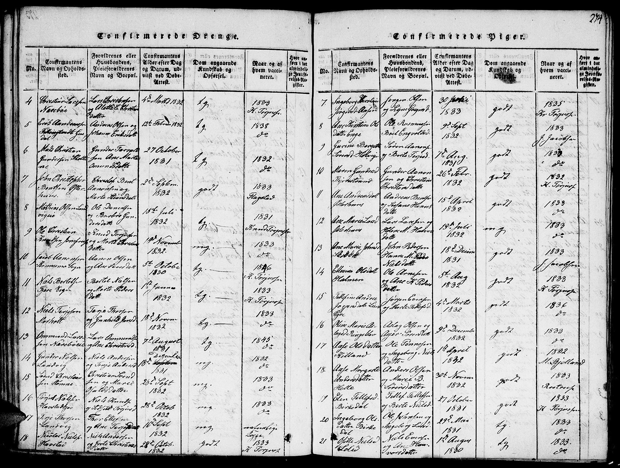 Hommedal sokneprestkontor, SAK/1111-0023/F/Fa/Fab/L0003: Parish register (official) no. A 3, 1815-1848, p. 274