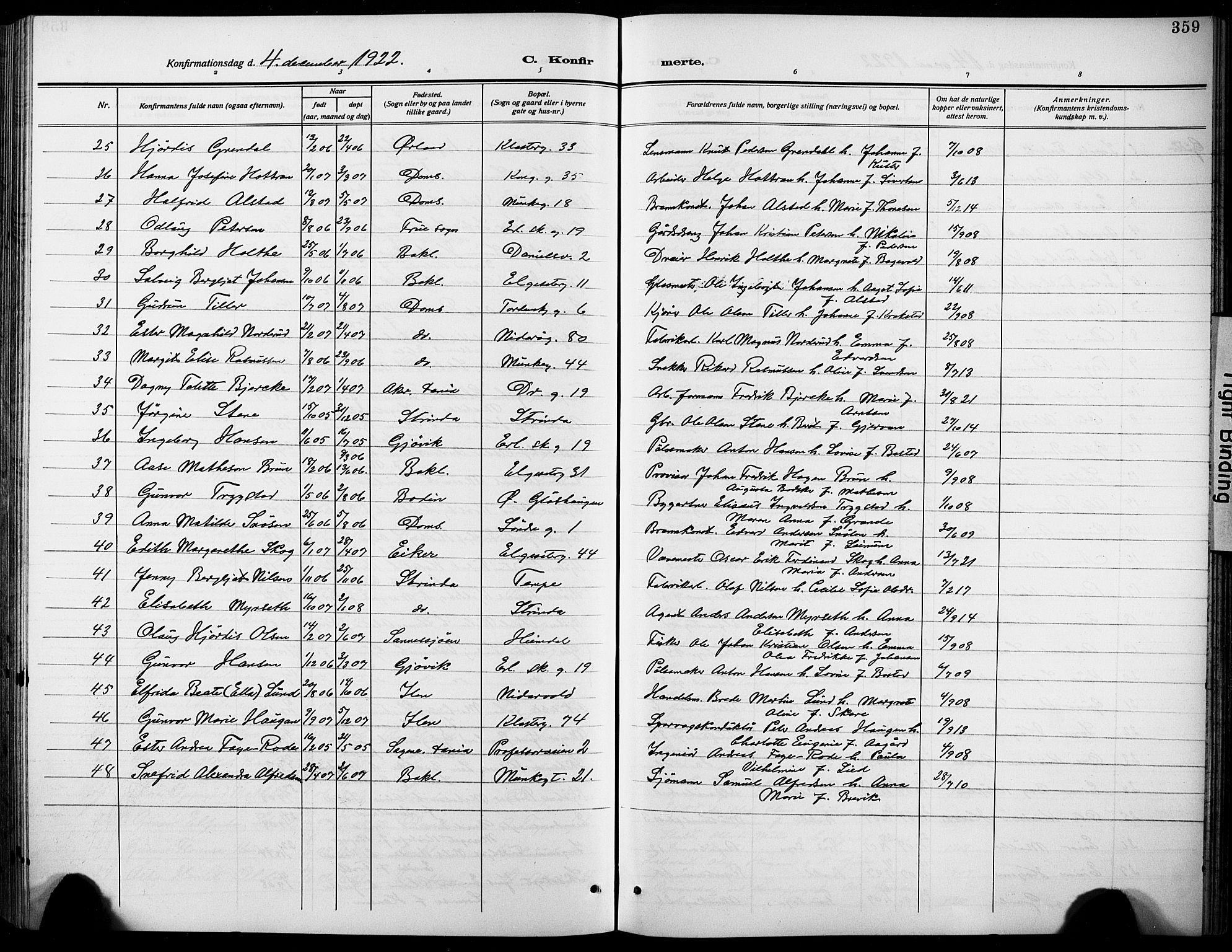 Ministerialprotokoller, klokkerbøker og fødselsregistre - Sør-Trøndelag, SAT/A-1456/601/L0096: Parish register (copy) no. 601C14, 1911-1931, p. 359
