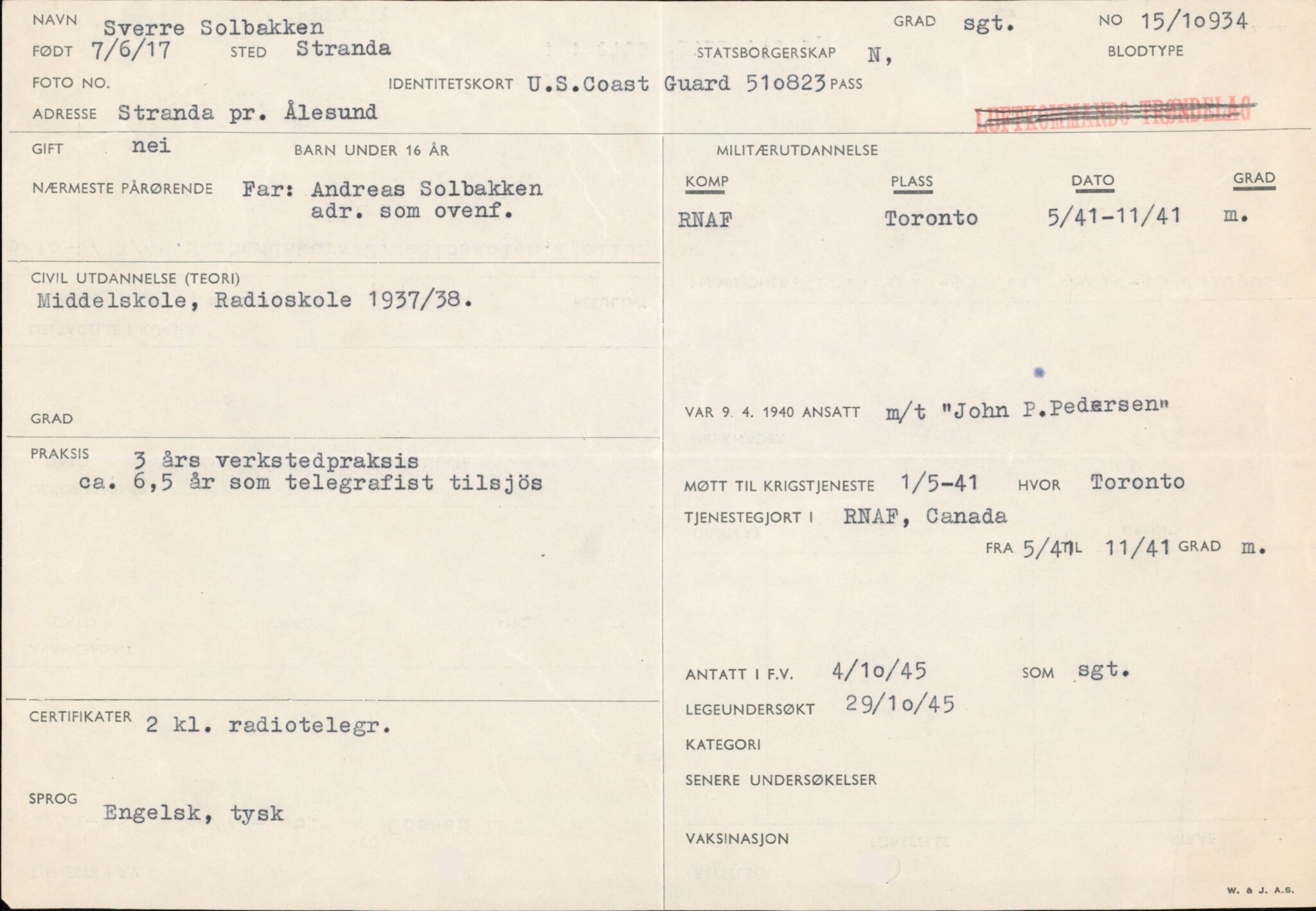 Forsvaret, Forsvarets overkommando/Luftforsvarsstaben, AV/RA-RAFA-4079/P/Pa/L0052: Personellpapirer, 1917, p. 5