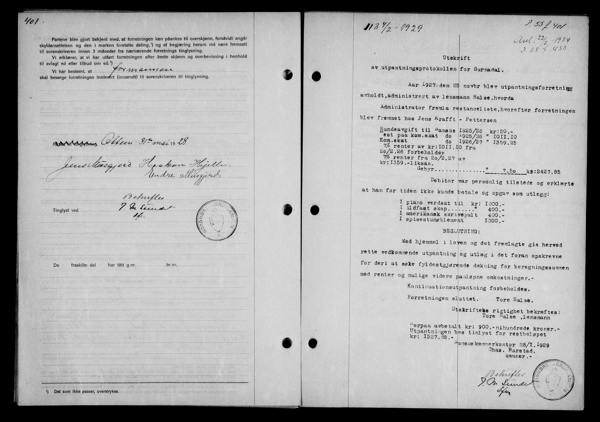 Nordmøre sorenskriveri, AV/SAT-A-4132/1/2/2Ca/L0065: Mortgage book no. 55, 1928-1929, Deed date: 04.02.1929