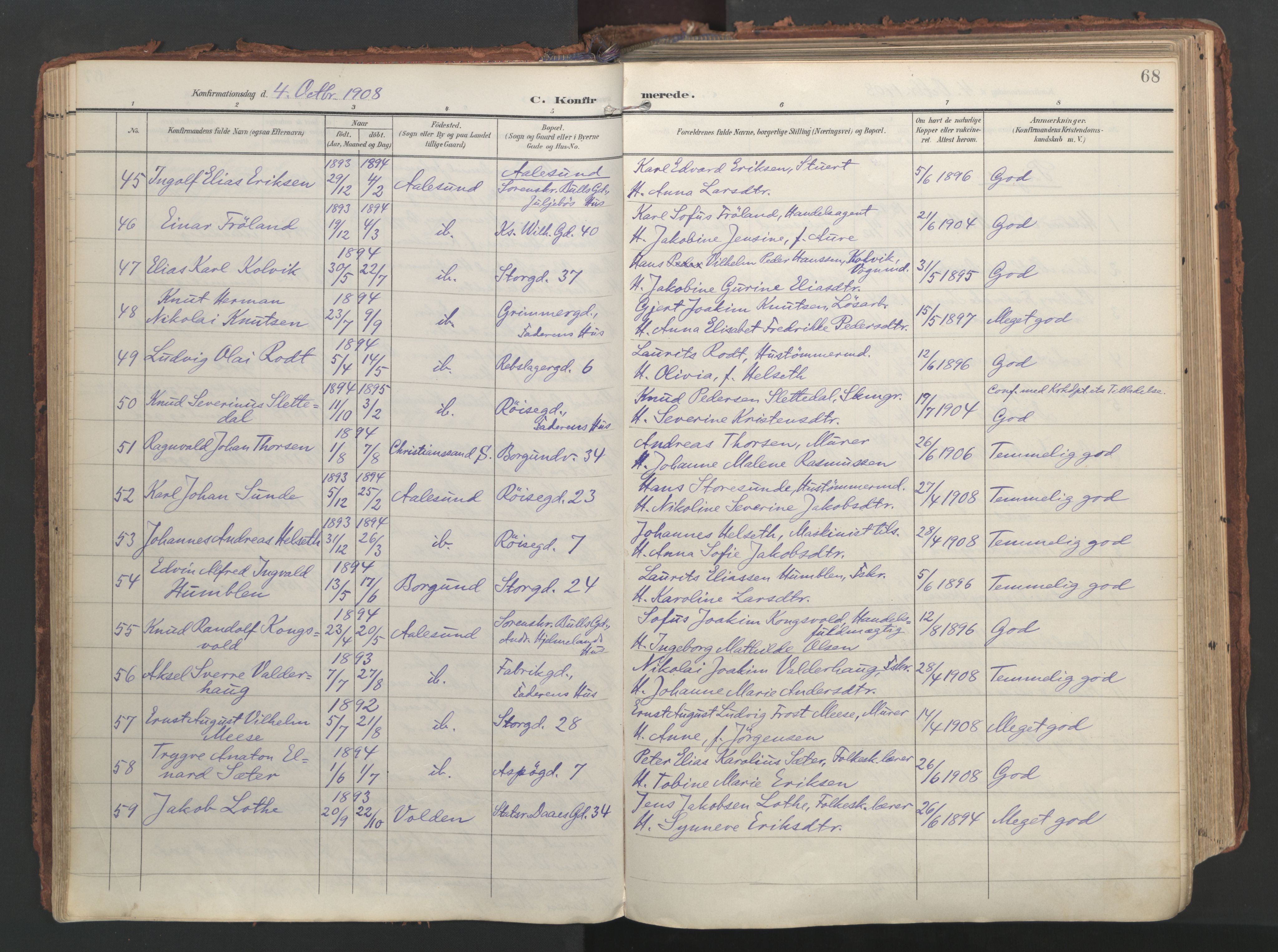 Ministerialprotokoller, klokkerbøker og fødselsregistre - Møre og Romsdal, AV/SAT-A-1454/529/L0459: Parish register (official) no. 529A09, 1904-1917, p. 68