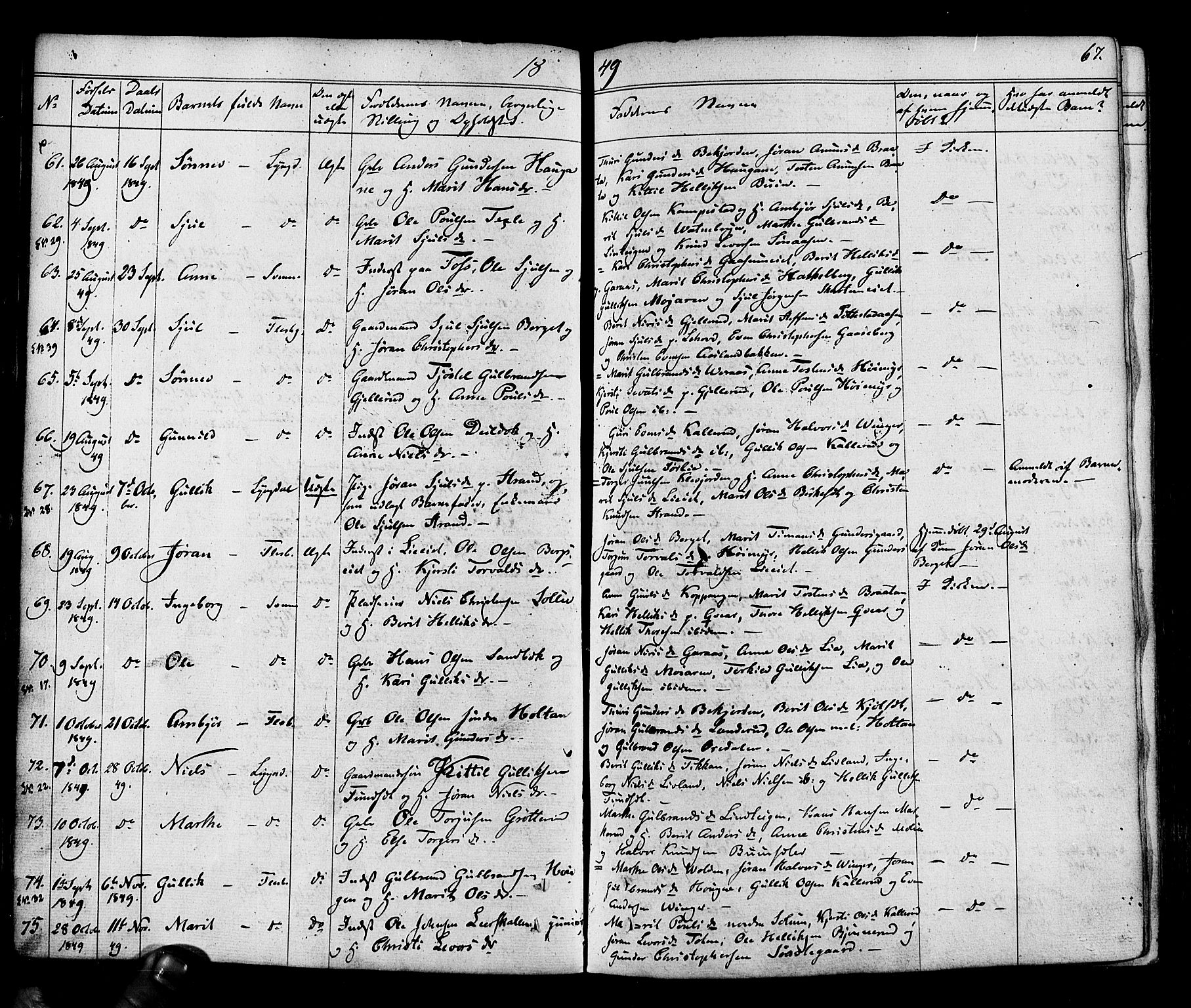 Flesberg kirkebøker, AV/SAKO-A-18/F/Fa/L0006: Parish register (official) no. I 6, 1834-1860, p. 67