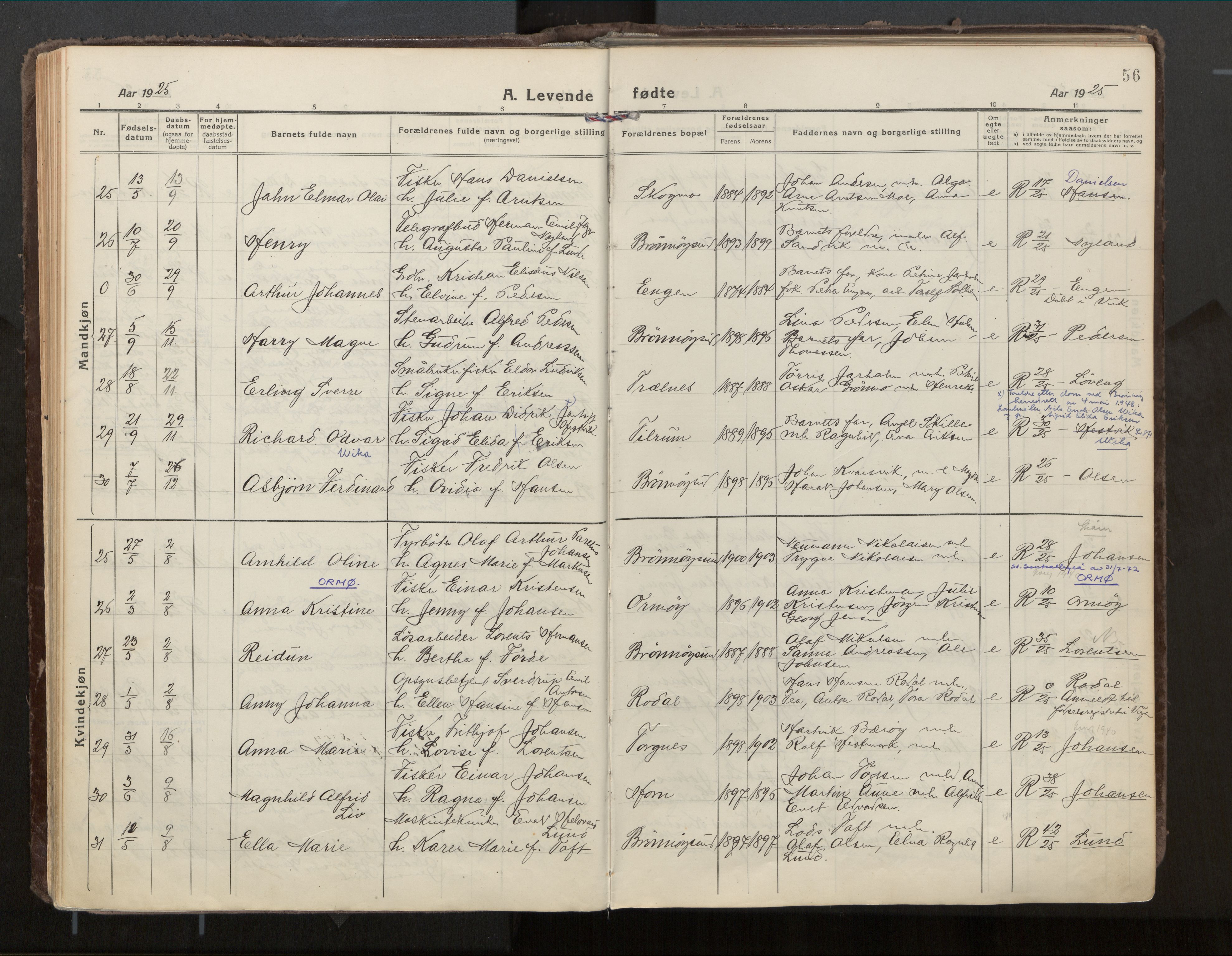 Ministerialprotokoller, klokkerbøker og fødselsregistre - Nordland, AV/SAT-A-1459/813/L0207a: Parish register (official) no. 813A18, 1919-1927, p. 56