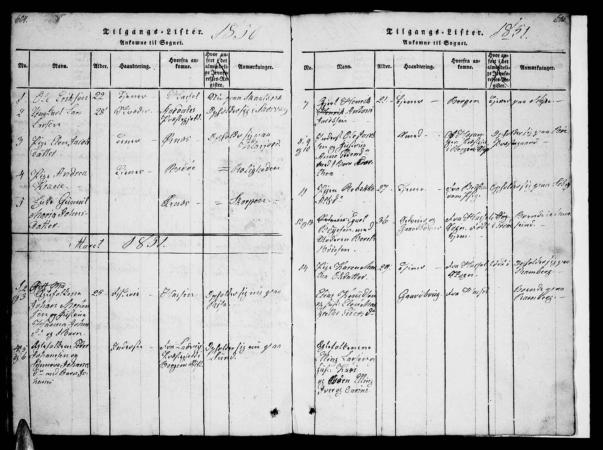 Ministerialprotokoller, klokkerbøker og fødselsregistre - Nordland, AV/SAT-A-1459/891/L1312: Parish register (copy) no. 891C01, 1820-1856, p. 604-605