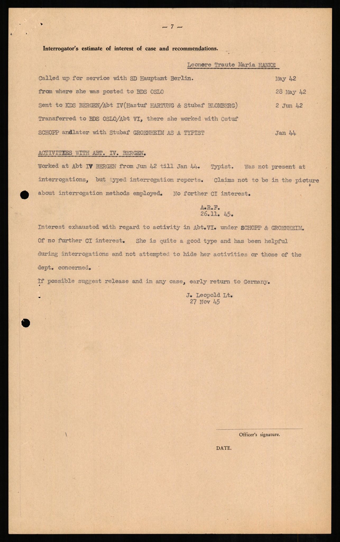 Forsvaret, Forsvarets overkommando II, RA/RAFA-3915/D/Db/L0011: CI Questionaires. Tyske okkupasjonsstyrker i Norge. Tyskere., 1945-1946, p. 510