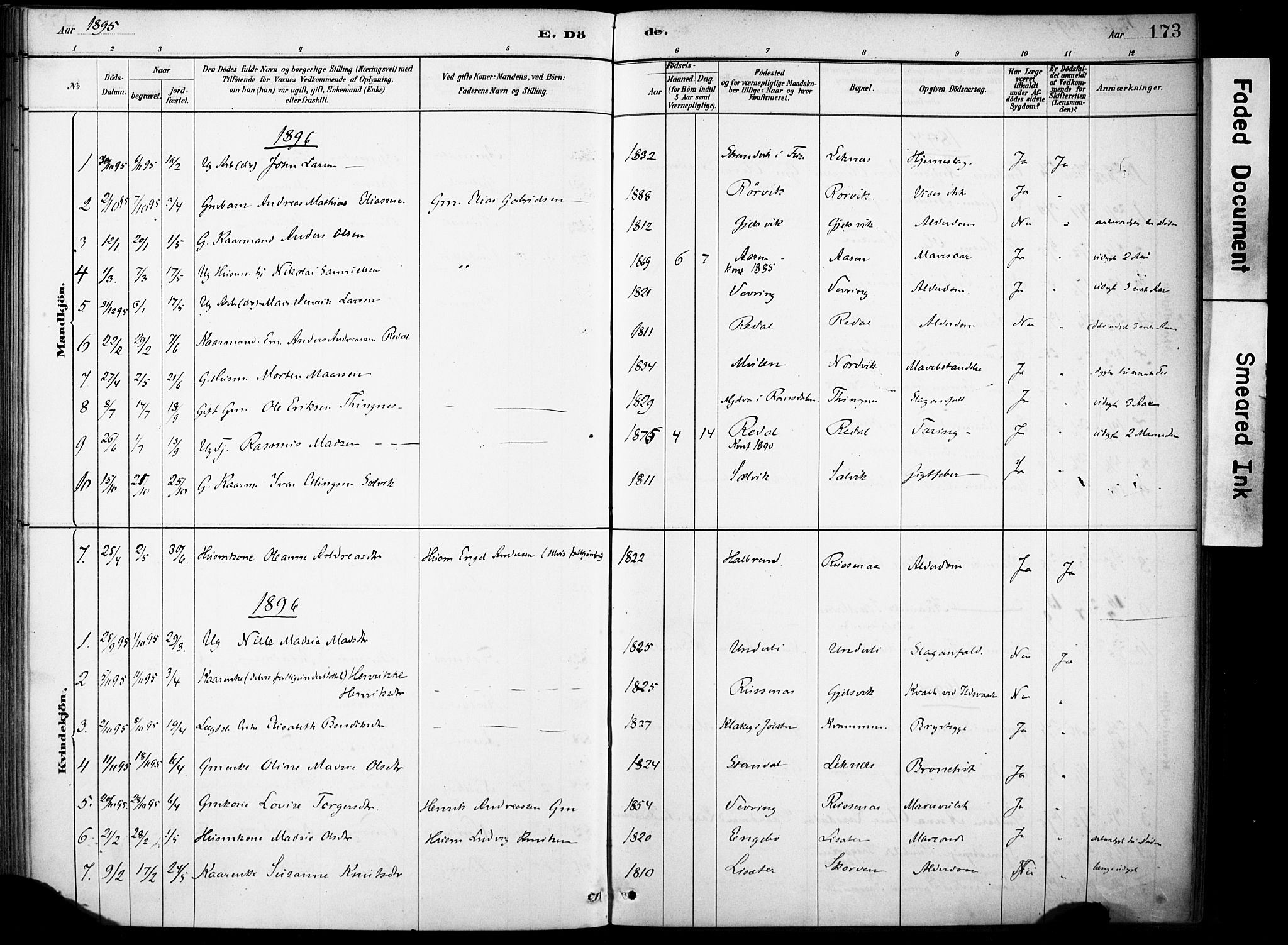 Førde sokneprestembete, AV/SAB-A-79901/H/Haa/Haae/L0001: Parish register (official) no. E 1, 1881-1911, p. 173