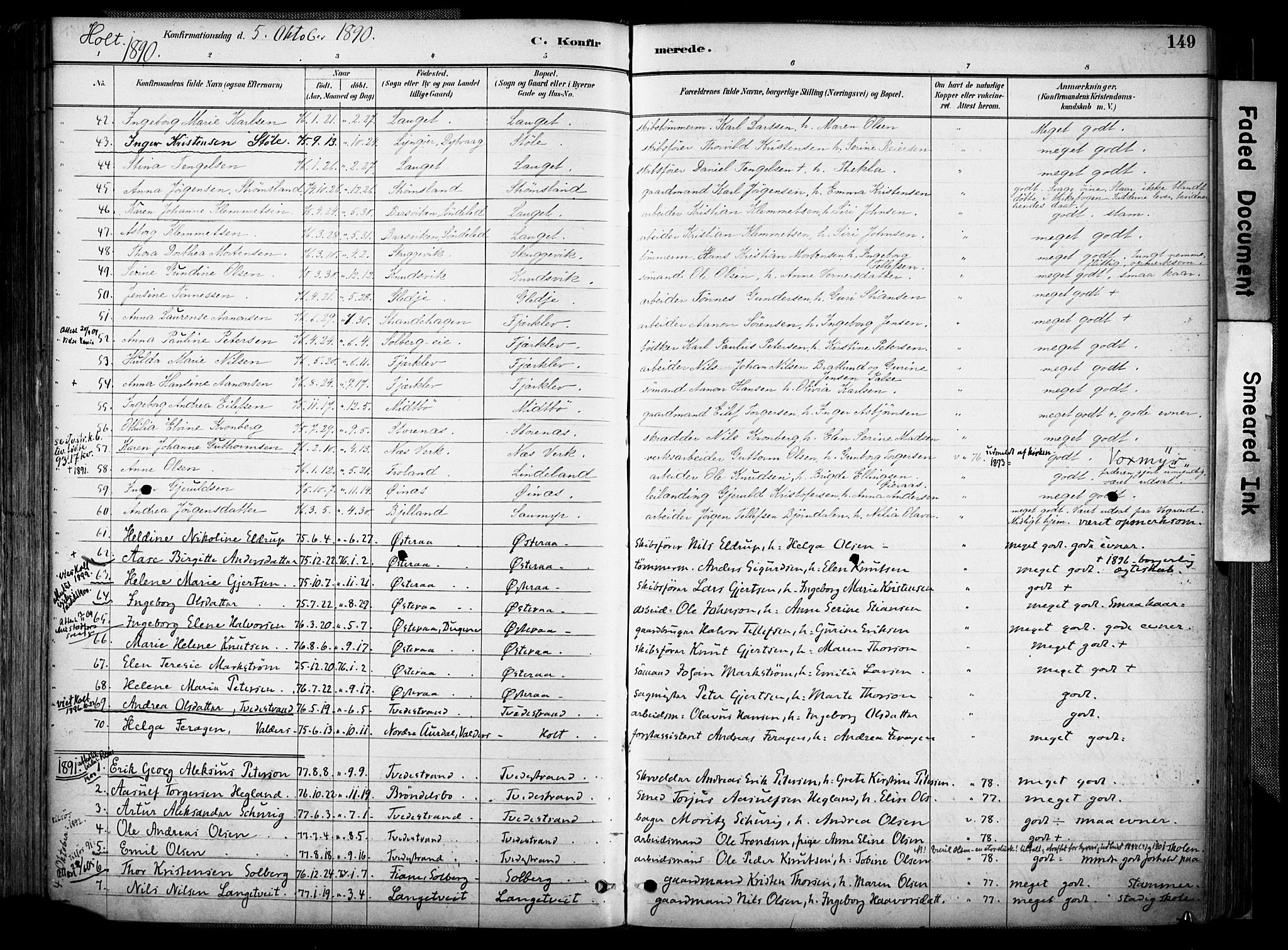 Holt sokneprestkontor, AV/SAK-1111-0021/F/Fa/L0012: Parish register (official) no. A 12, 1885-1907, p. 149