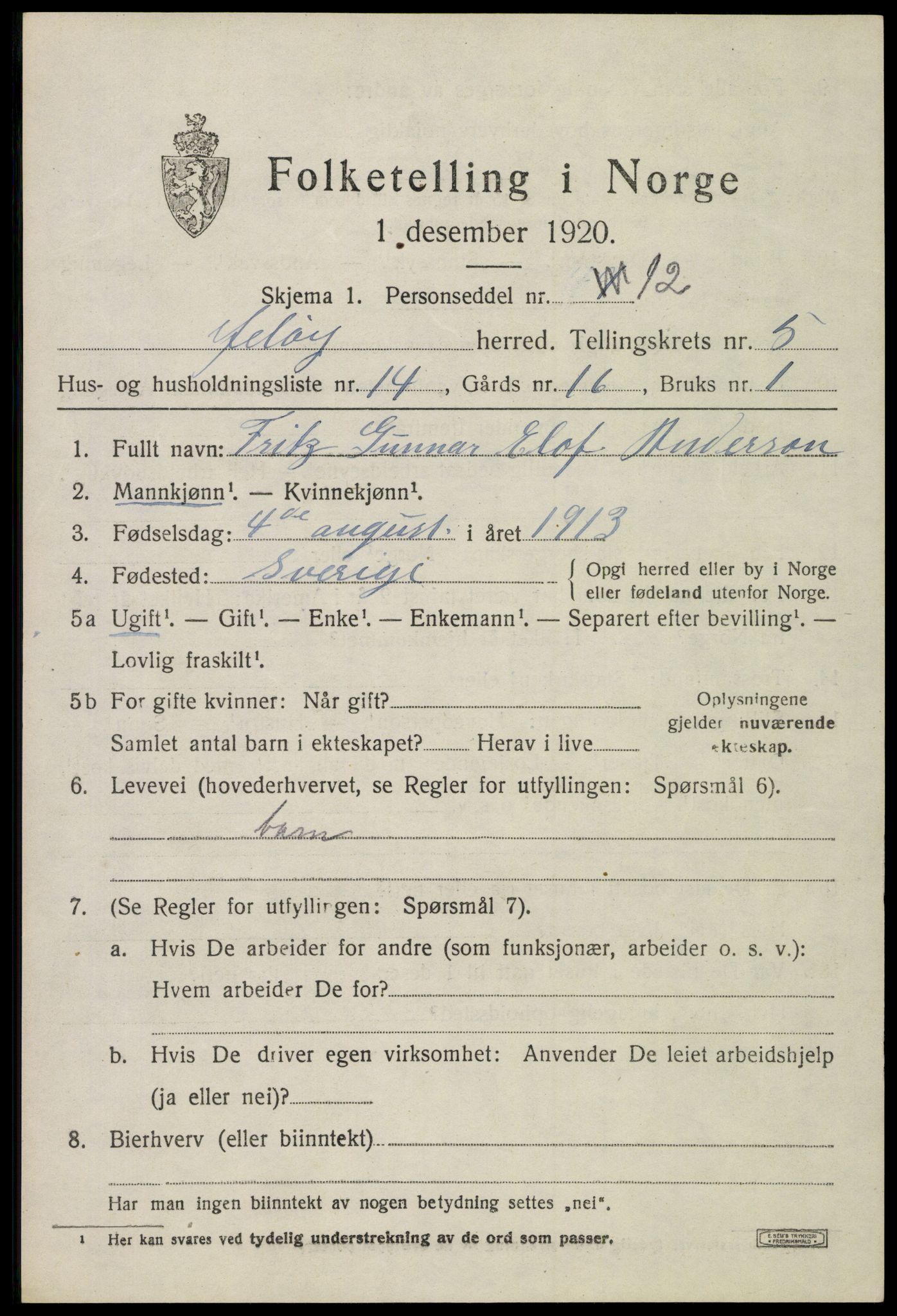 SAO, 1920 census for Moss land district, 1920, p. 6417