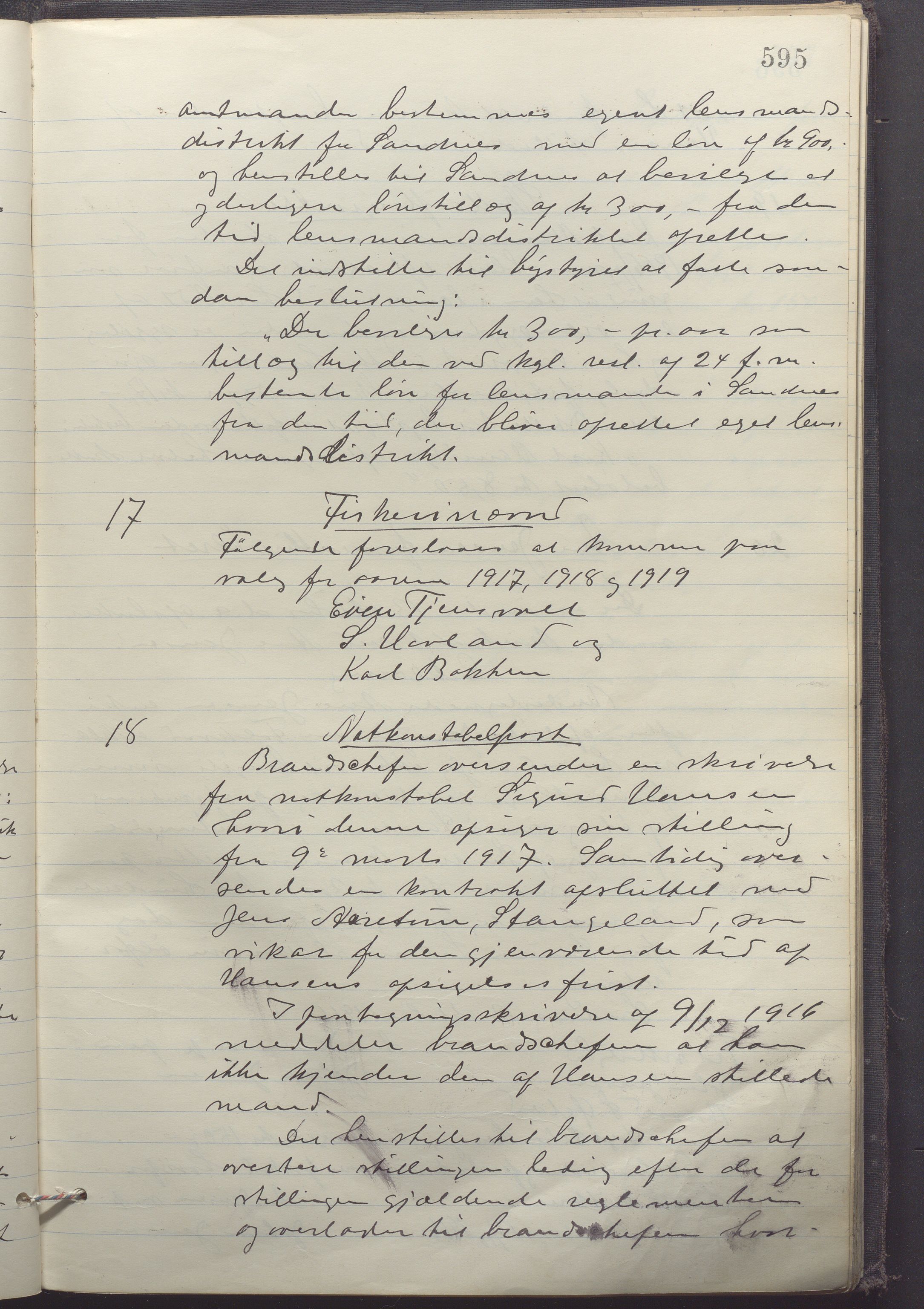 Sandnes kommune - Formannskapet og Bystyret, IKAR/K-100188/Aa/L0008: Møtebok, 1913-1917, p. 595