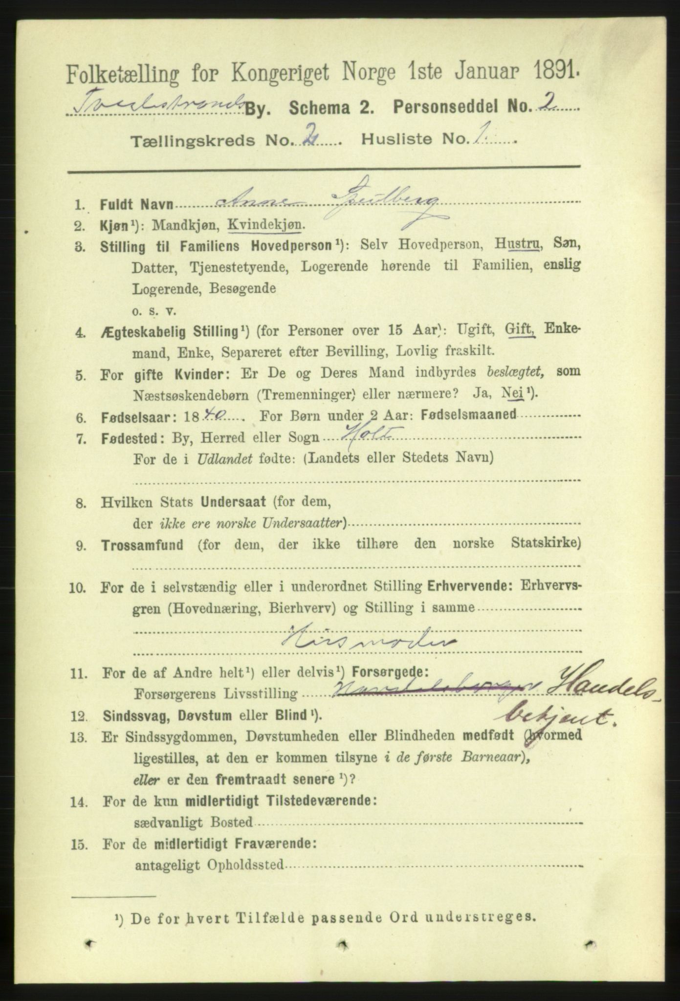 RA, 1891 census for 0902 Tvedestrand, 1891, p. 1357