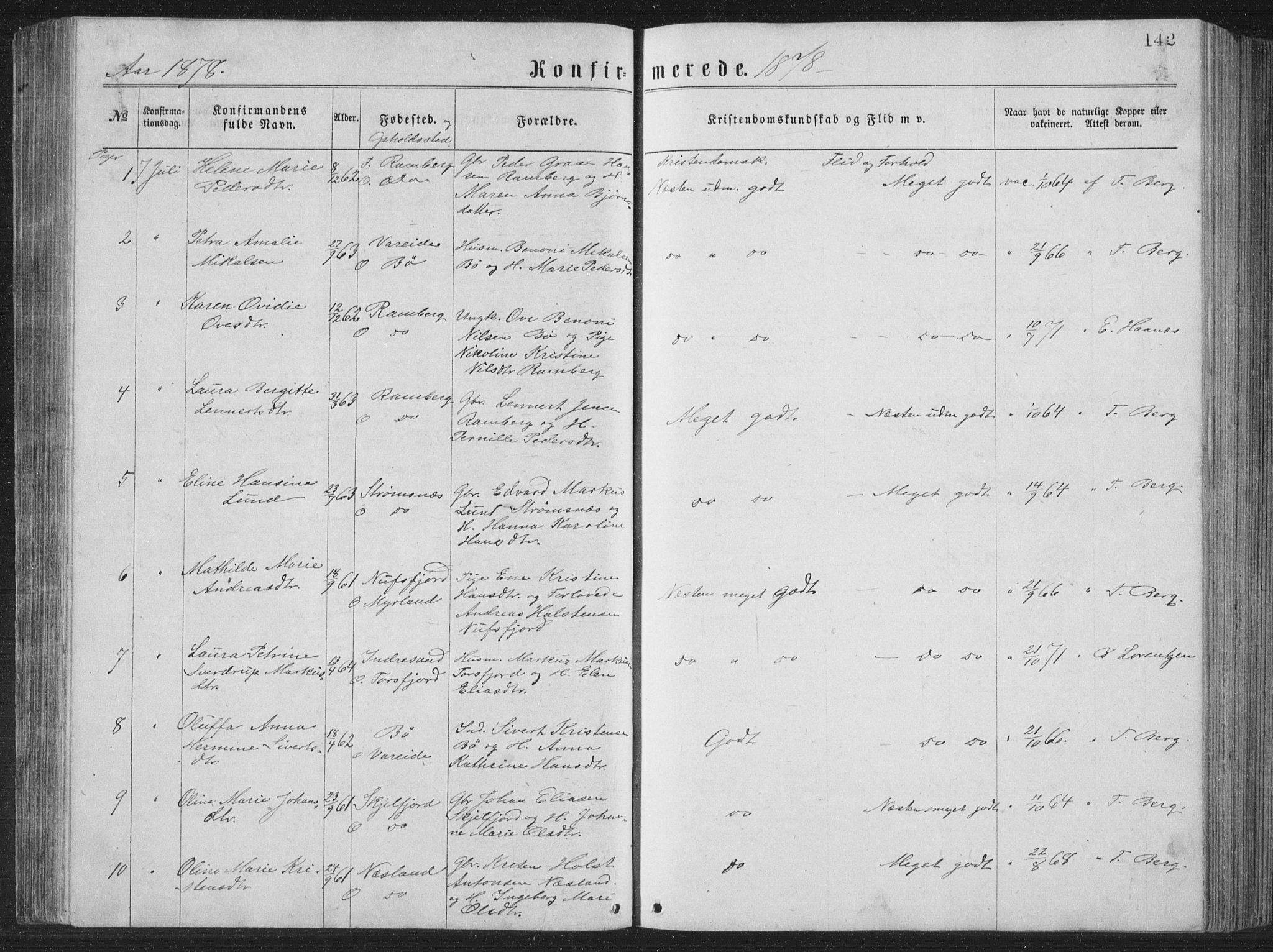 Ministerialprotokoller, klokkerbøker og fødselsregistre - Nordland, AV/SAT-A-1459/885/L1213: Parish register (copy) no. 885C02, 1874-1892, p. 142