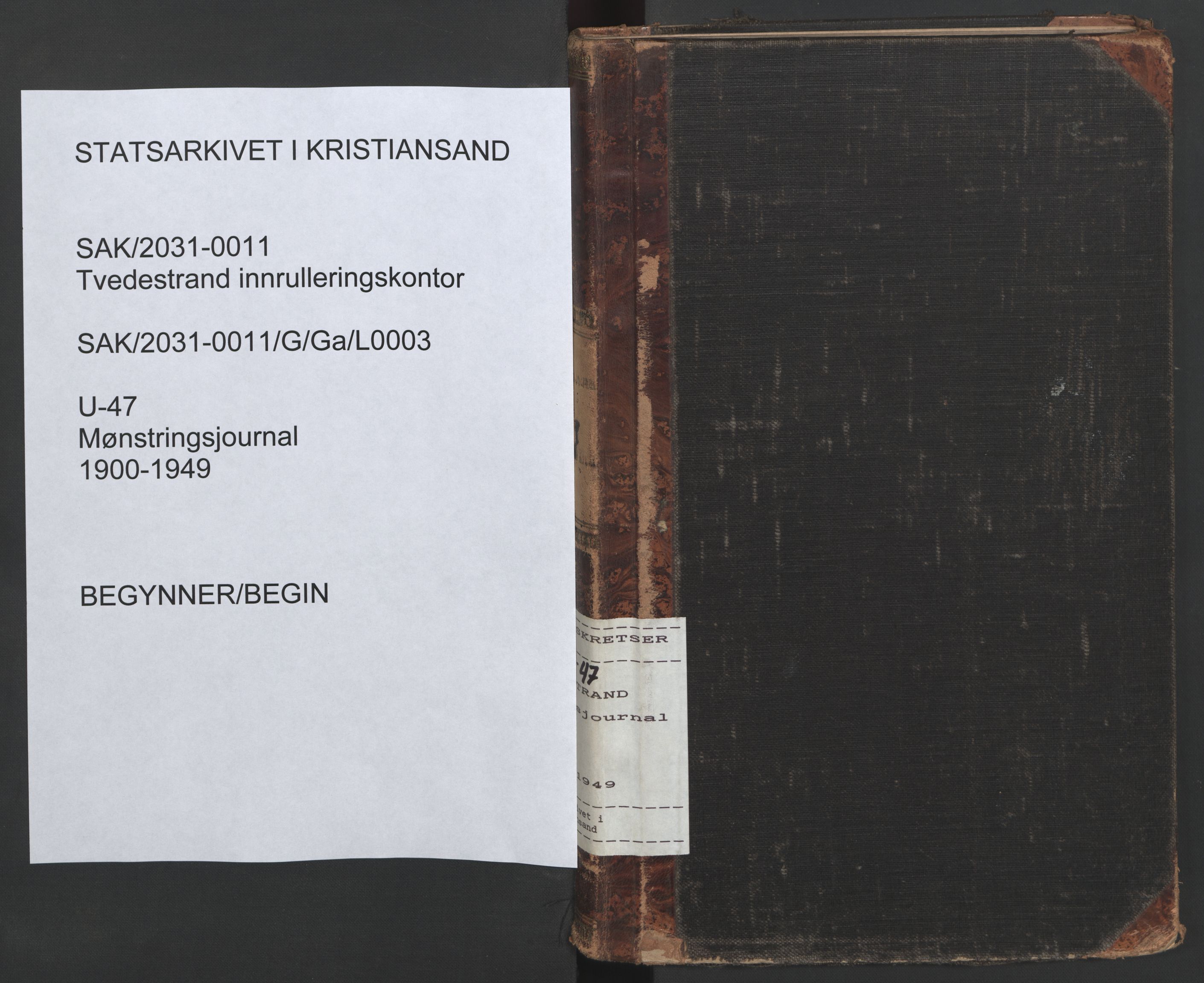 Tvedestrand mønstringskrets, AV/SAK-2031-0011/G/Ga/L0003: Mønstringsjournal, U-47, 1900-1949, p. 1