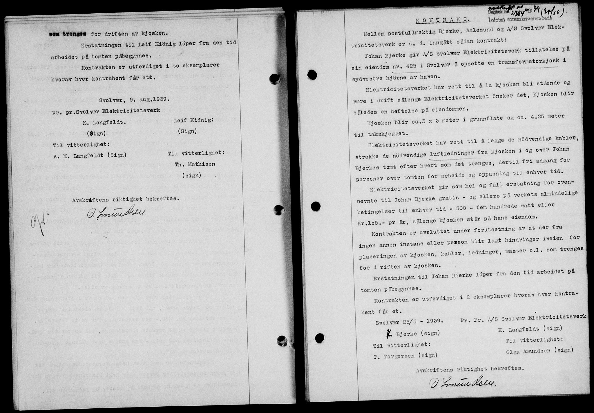 Lofoten sorenskriveri, SAT/A-0017/1/2/2C/L0006a: Mortgage book no. 6a, 1939-1939, Diary no: : 2384/1939