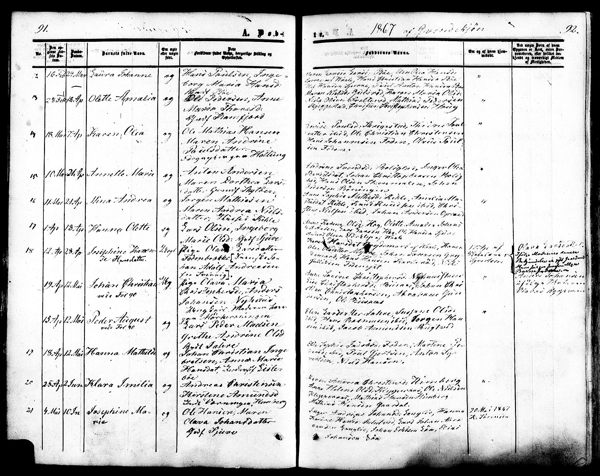 Ramnes kirkebøker, AV/SAKO-A-314/F/Fa/L0006: Parish register (official) no. I 6, 1862-1877, p. 91-92