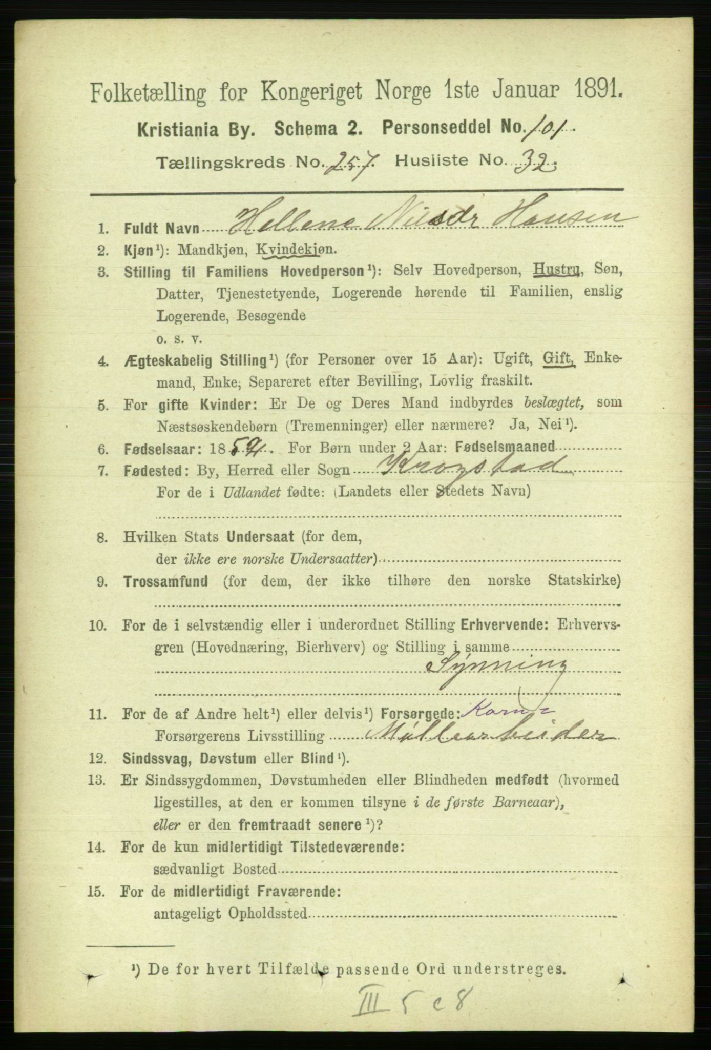 RA, 1891 census for 0301 Kristiania, 1891, p. 157016