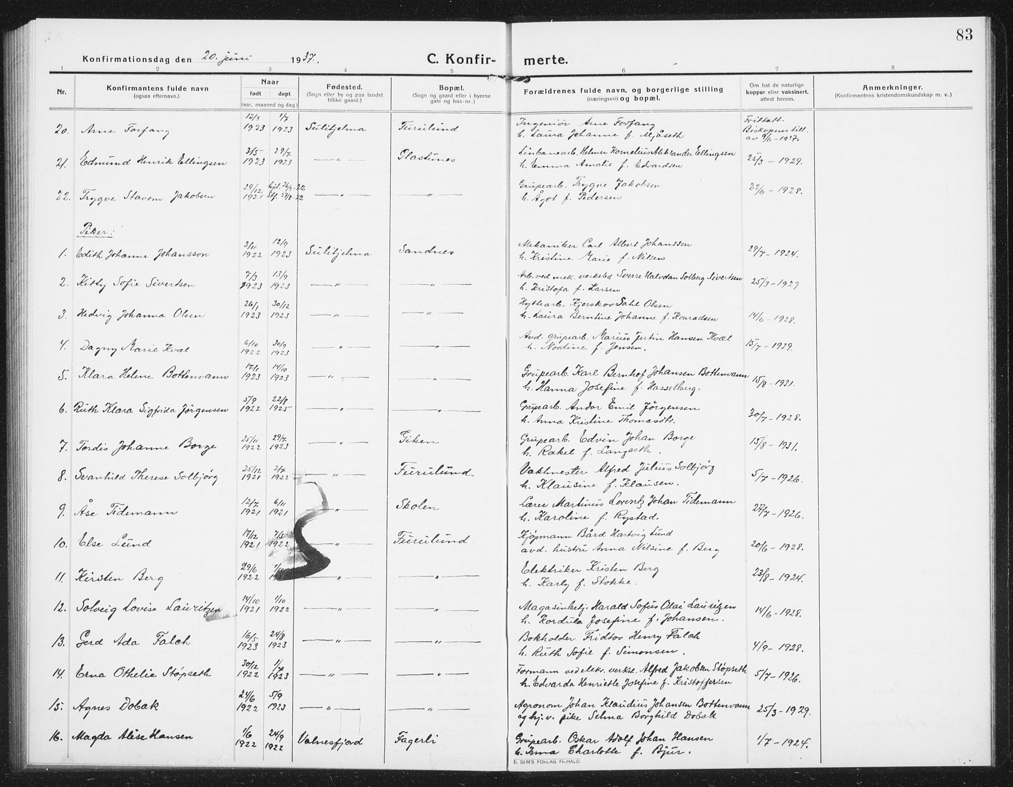 Ministerialprotokoller, klokkerbøker og fødselsregistre - Nordland, SAT/A-1459/850/L0717: Parish register (copy) no. 850C01, 1915-1941, p. 83