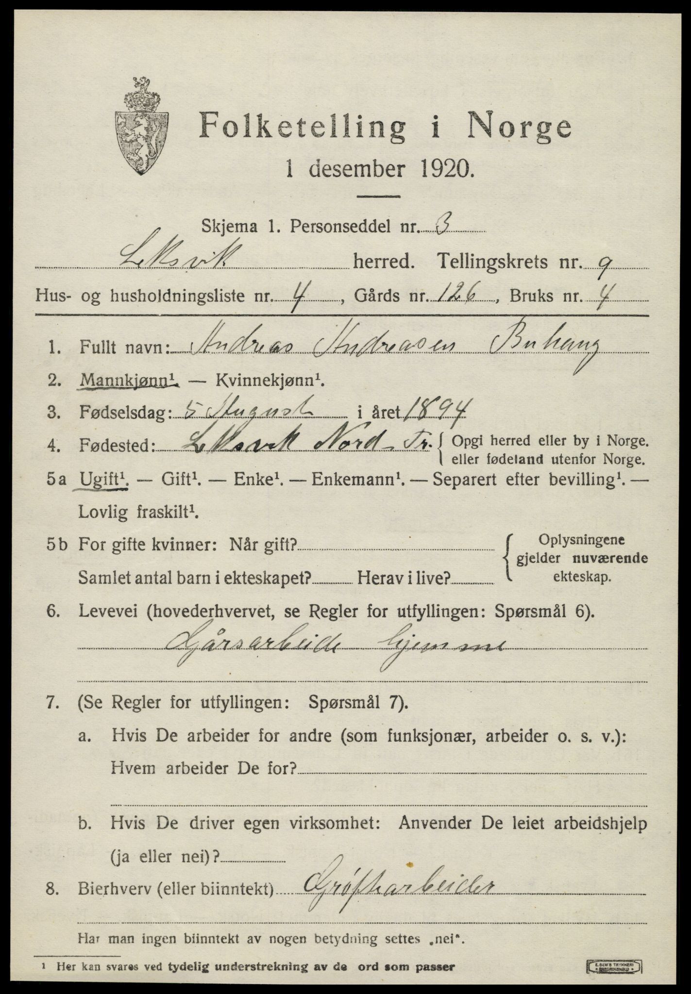 SAT, 1920 census for Leksvik, 1920, p. 6930