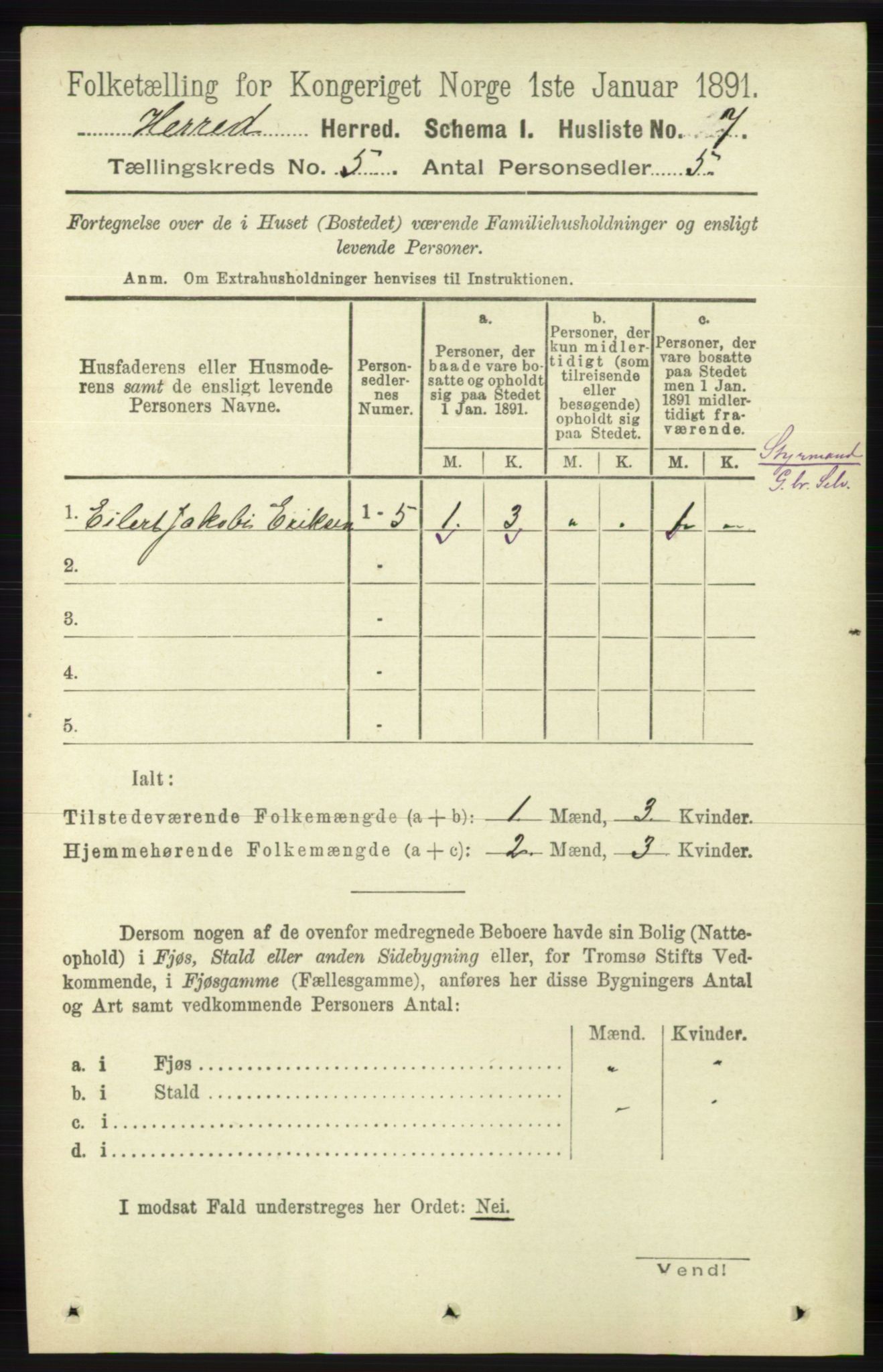 RA, 1891 census for 1039 Herad, 1891, p. 1733