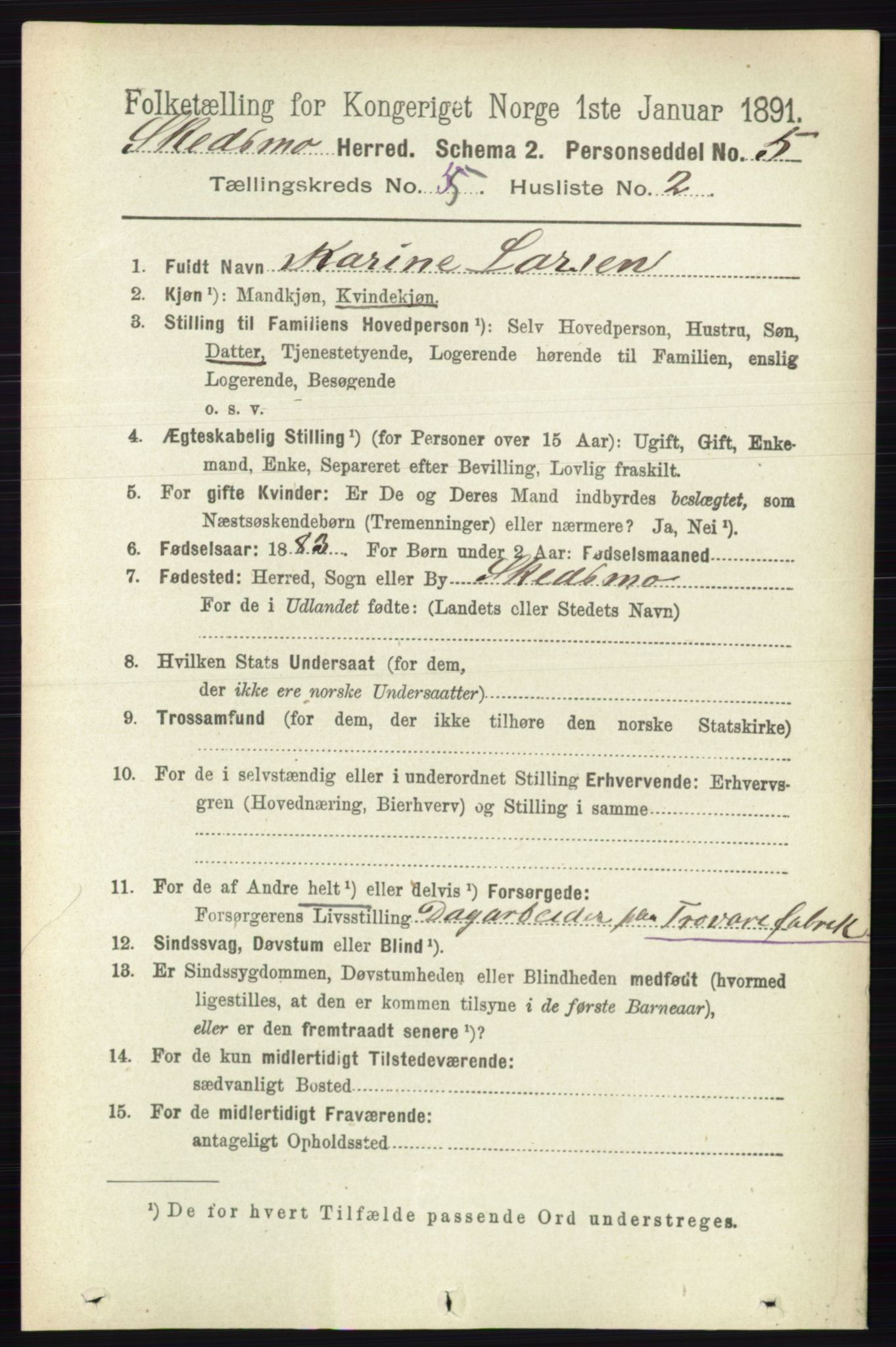 RA, 1891 census for 0231 Skedsmo, 1891, p. 2308