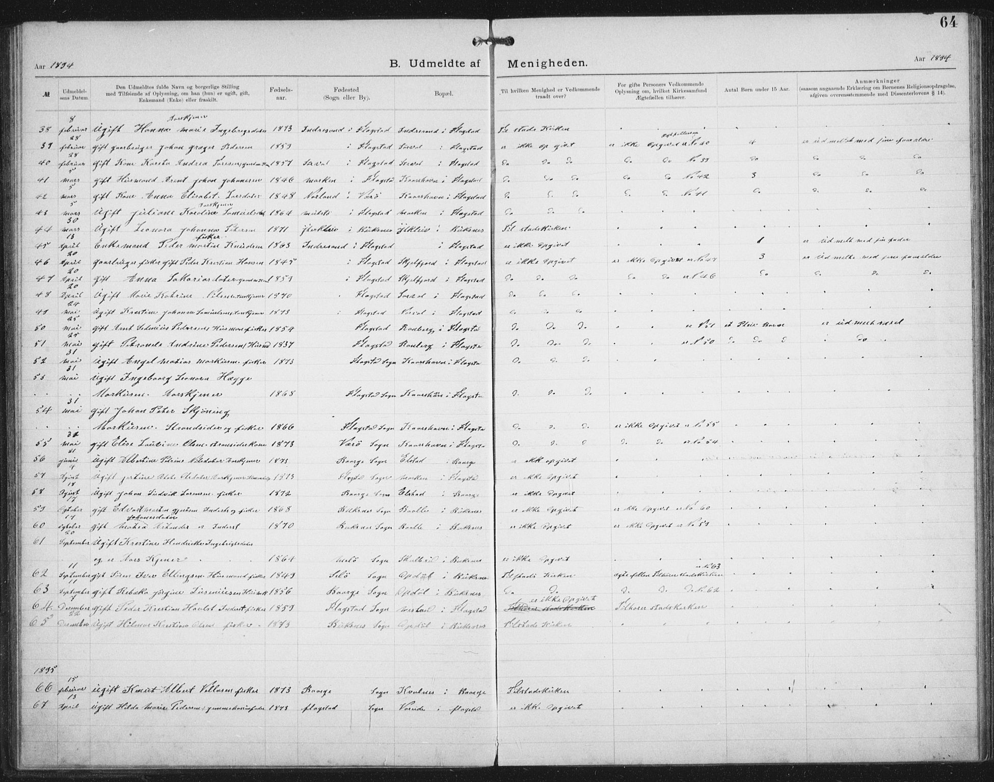 Ministerialprotokoller, klokkerbøker og fødselsregistre - Nordland, AV/SAT-A-1459/881/L1174: Dissenter register no. 881D01, 1891-1933, p. 64