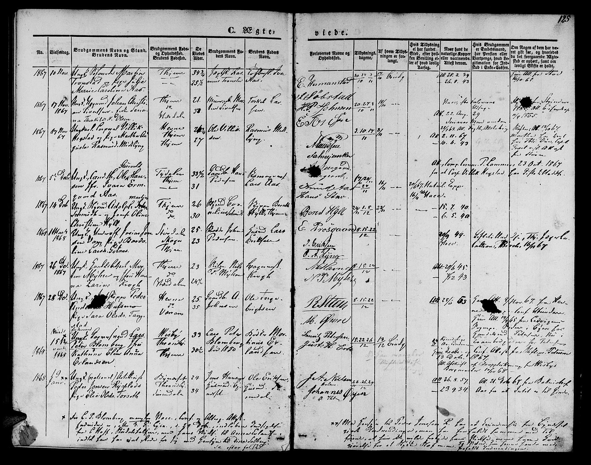 Ministerialprotokoller, klokkerbøker og fødselsregistre - Sør-Trøndelag, SAT/A-1456/602/L0111: Parish register (official) no. 602A09, 1844-1867, p. 125