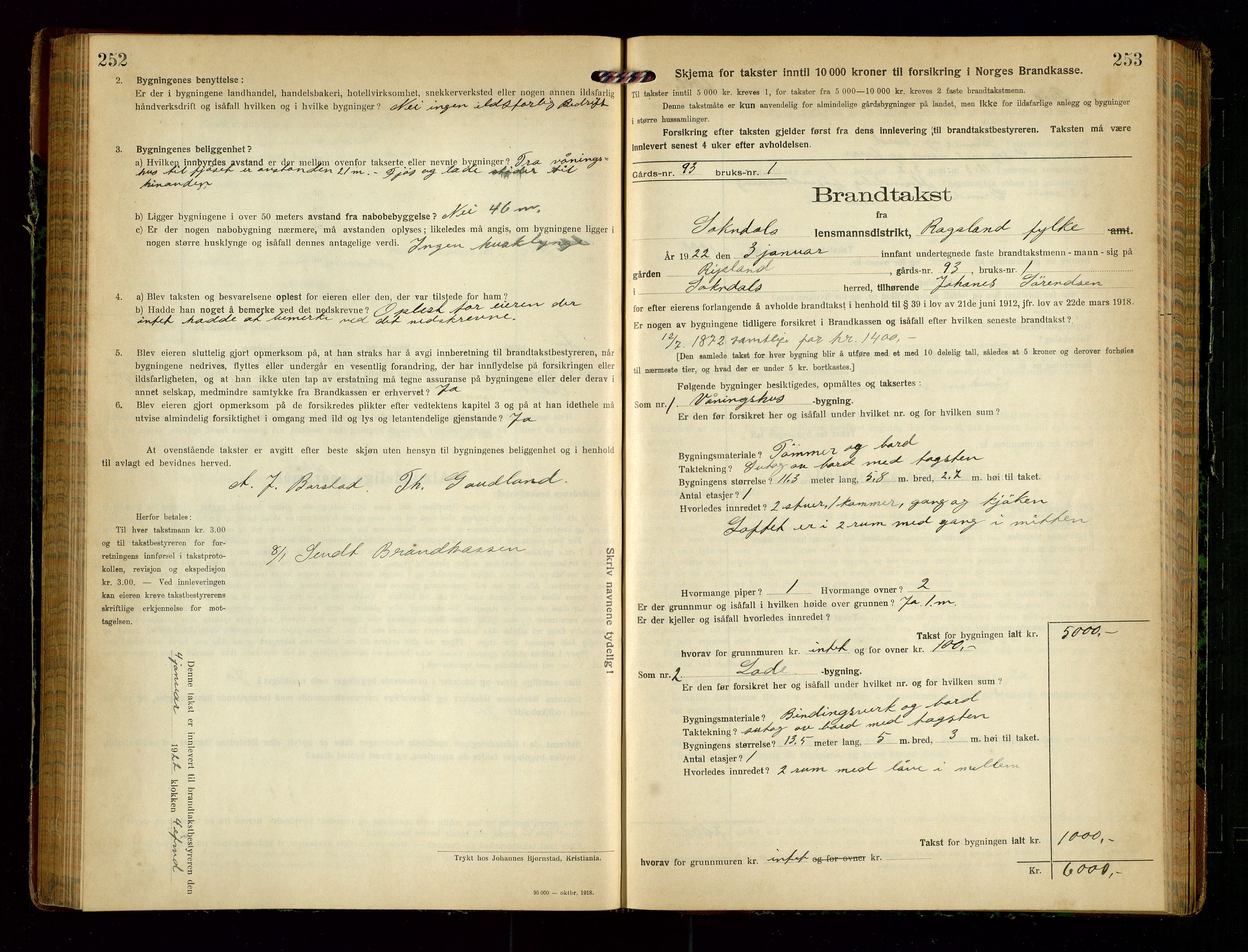 Sokndal lensmannskontor, SAST/A-100417/Gob/L0005: "Brandtakst-Protokol", 1920-1924, p. 252-253