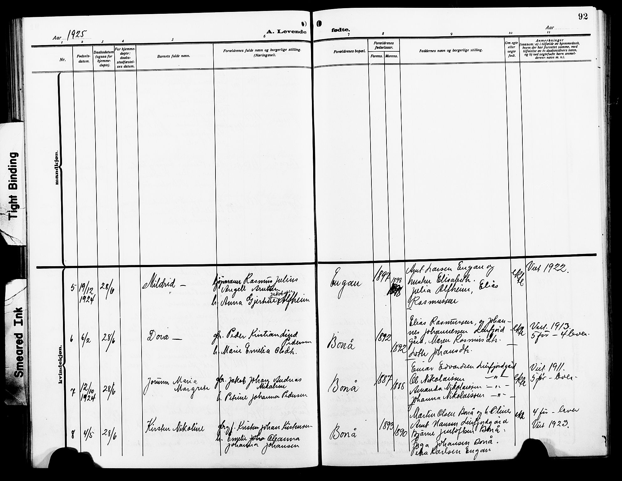 Ministerialprotokoller, klokkerbøker og fødselsregistre - Nordland, AV/SAT-A-1459/854/L0787: Parish register (copy) no. 854C03, 1913-1926, p. 92