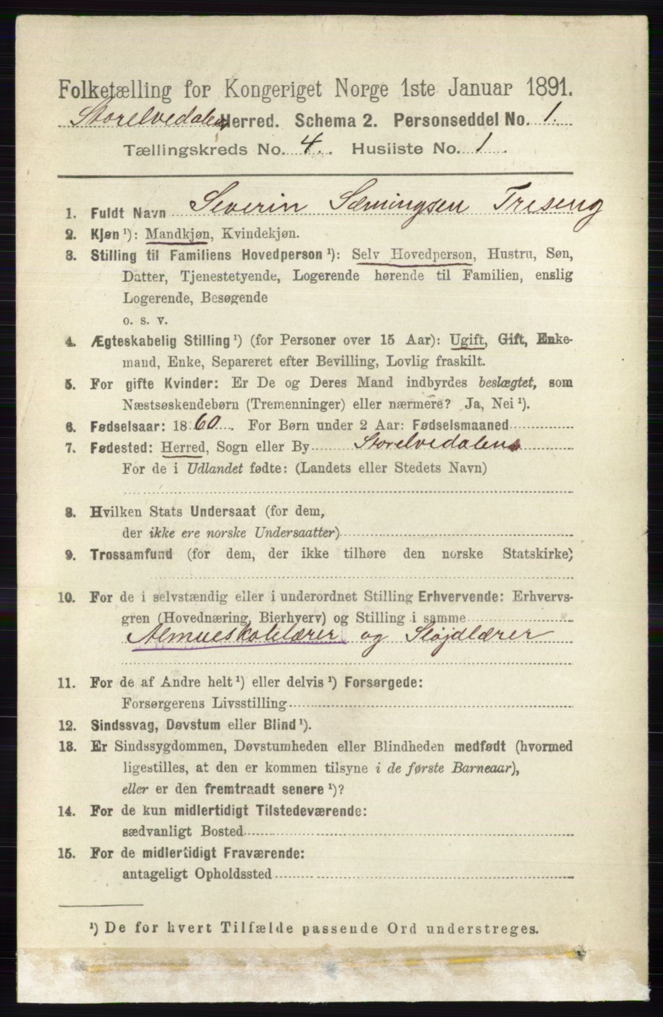 RA, 1891 census for 0430 Stor-Elvdal, 1891, p. 1426
