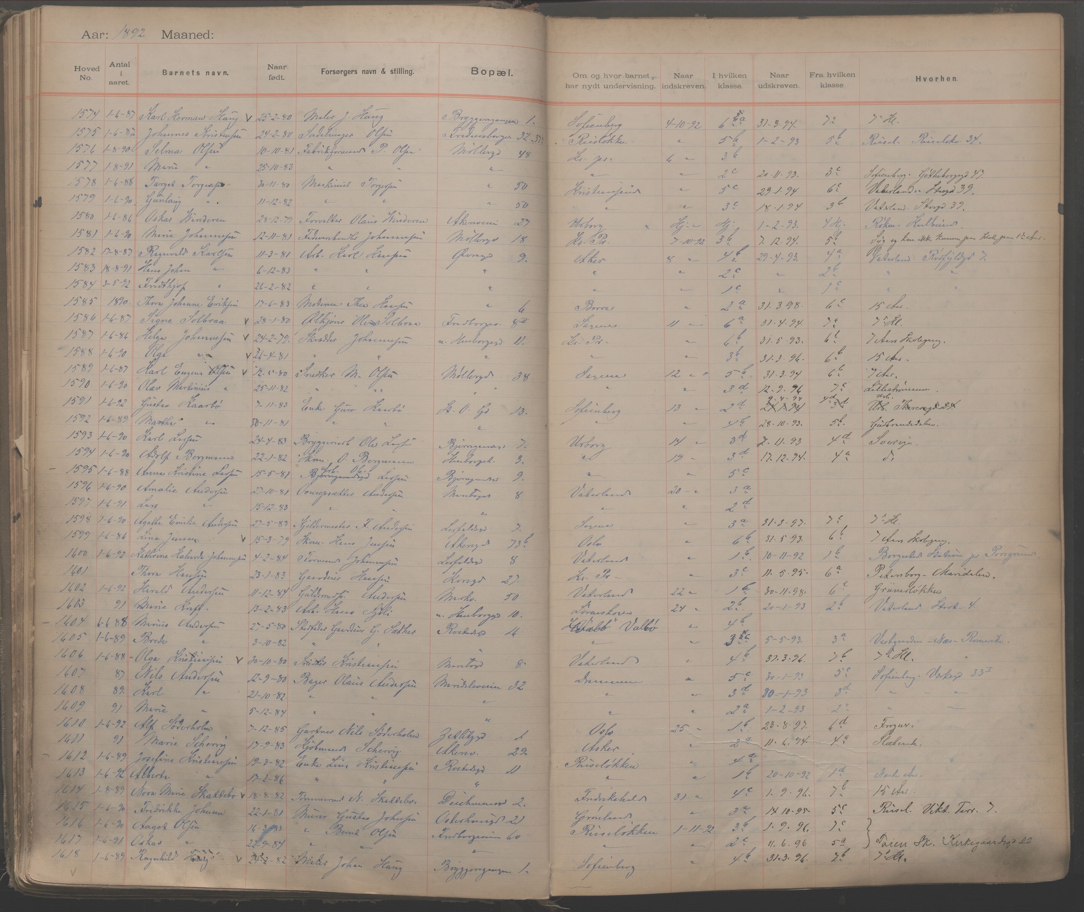 Møllergata skole, OBA/A-20129/F/Fa/L0001: Ut-/innskrivningsprotokoll, 1889-1907, p. 41