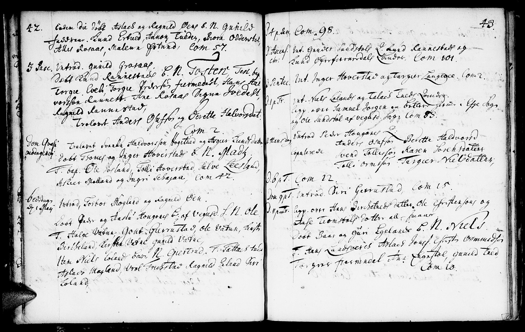 Evje sokneprestkontor, AV/SAK-1111-0008/F/Fa/Fac/L0001: Parish register (official) no. A 1, 1705-1764, p. 42-43