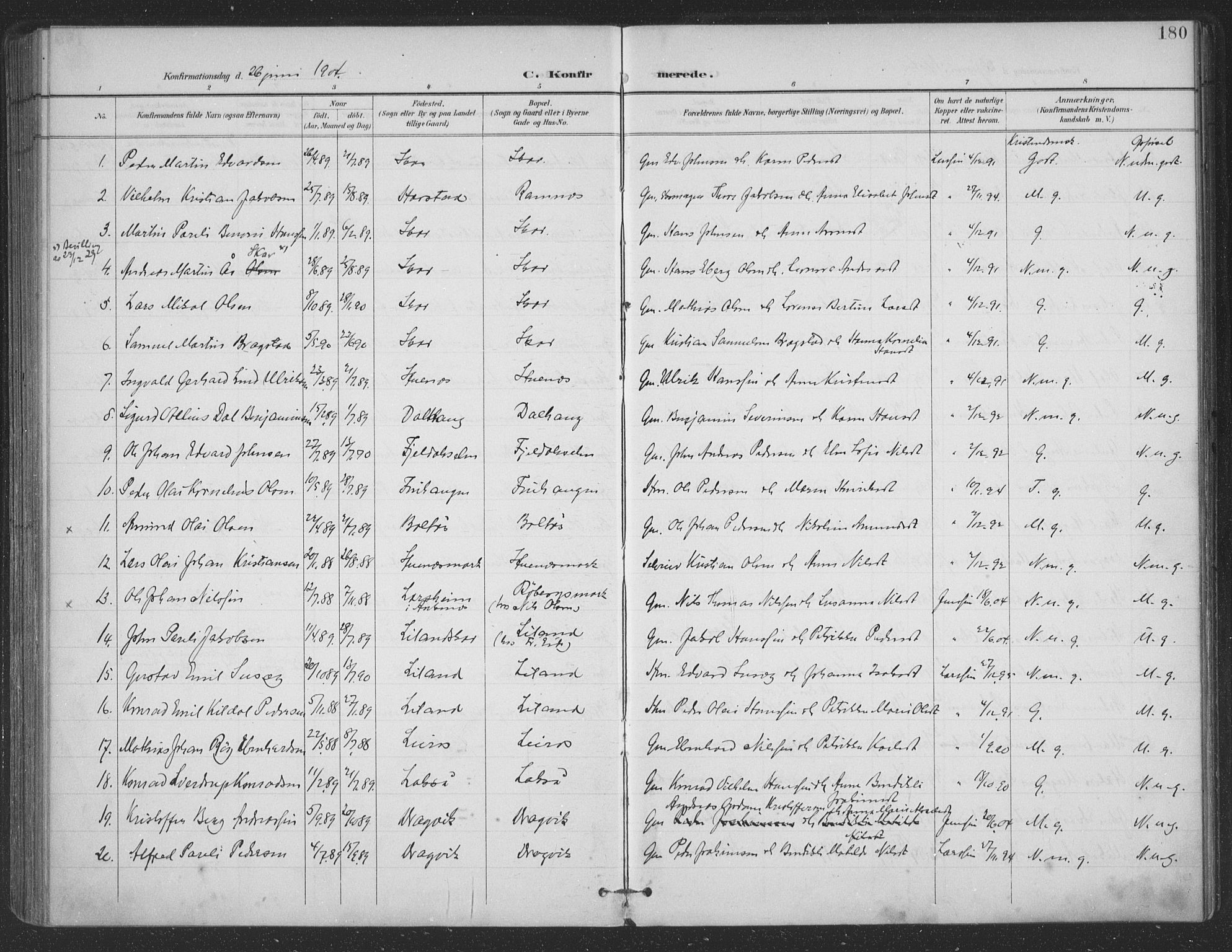 Ministerialprotokoller, klokkerbøker og fødselsregistre - Nordland, SAT/A-1459/863/L0899: Parish register (official) no. 863A11, 1897-1906, p. 180