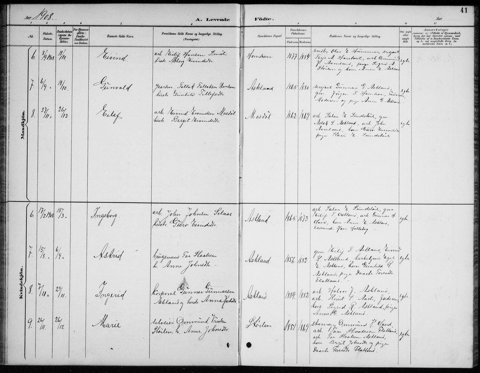 Åmli sokneprestkontor, AV/SAK-1111-0050/F/Fb/Fba/L0002: Parish register (copy) no. B 2, 1890-1912, p. 41