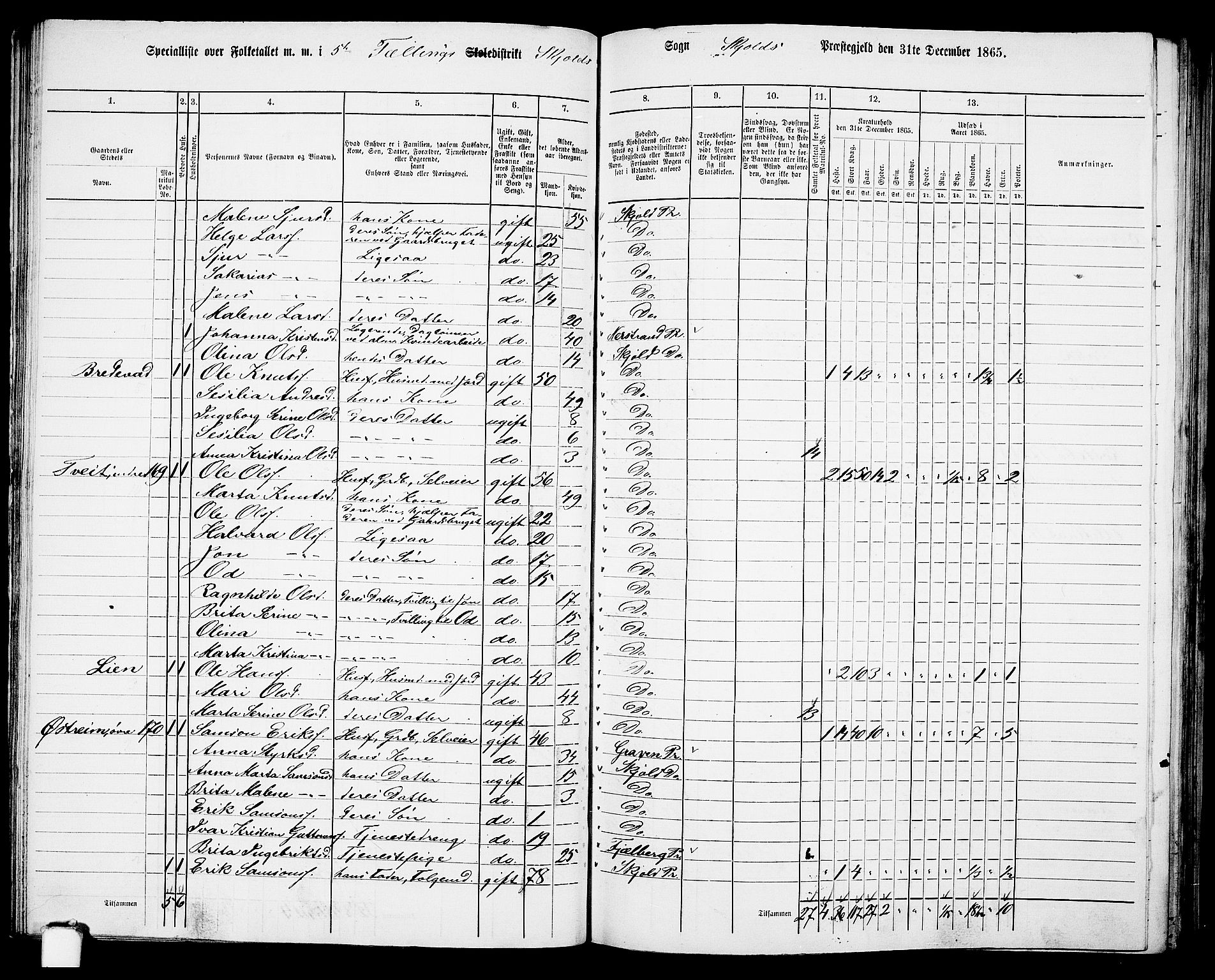 RA, 1865 census for Skjold, 1865, p. 76