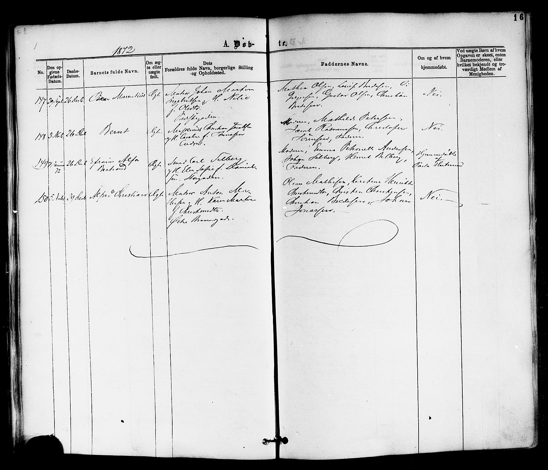 Horten kirkebøker, AV/SAKO-A-348/F/Fa/L0002: Parish register (official) no. 2, 1872-1877, p. 16