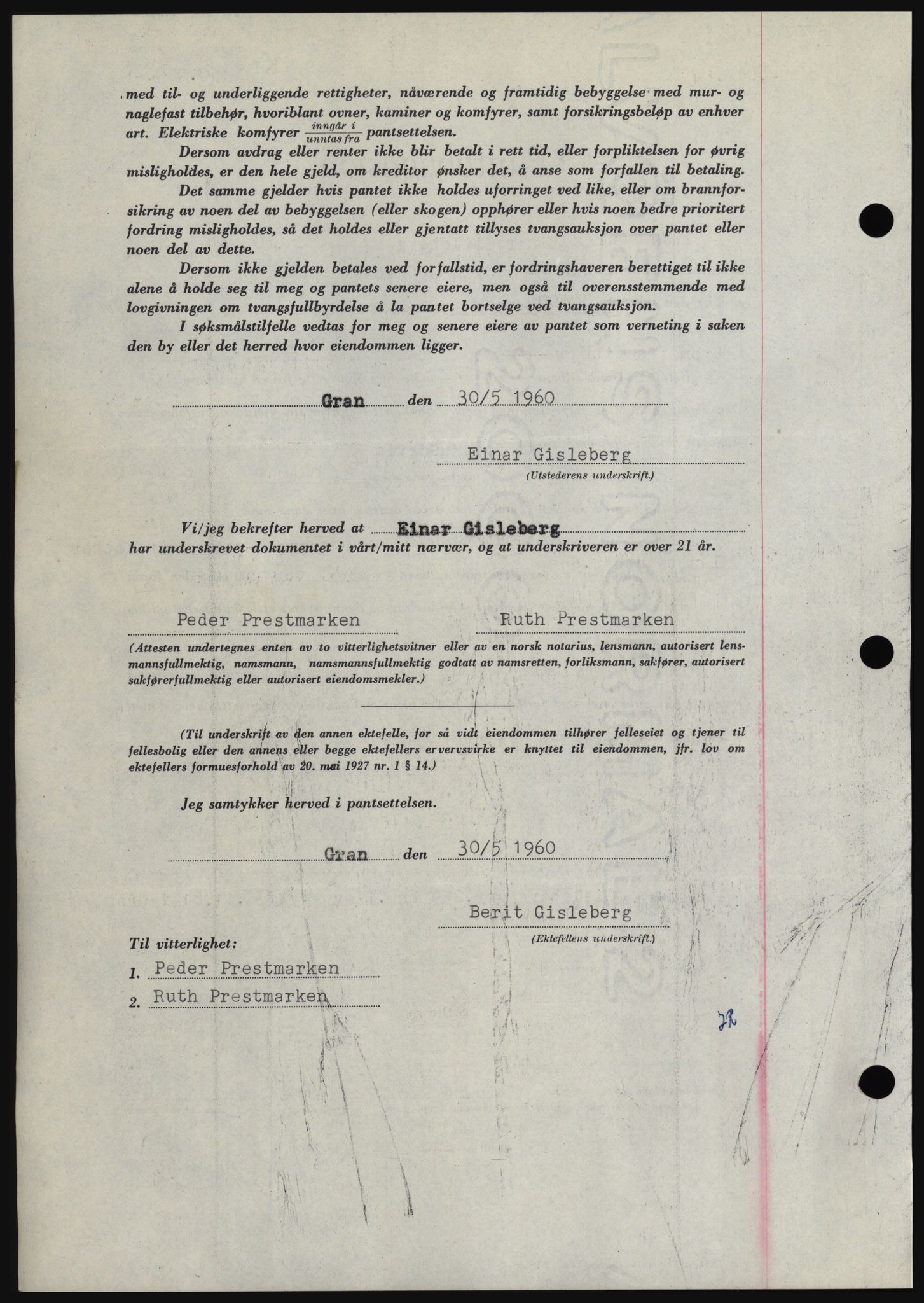 Hadeland og Land tingrett, SAH/TING-010/H/Hb/Hbc/L0043: Mortgage book no. B43, 1960-1960, Diary no: : 1865/1960