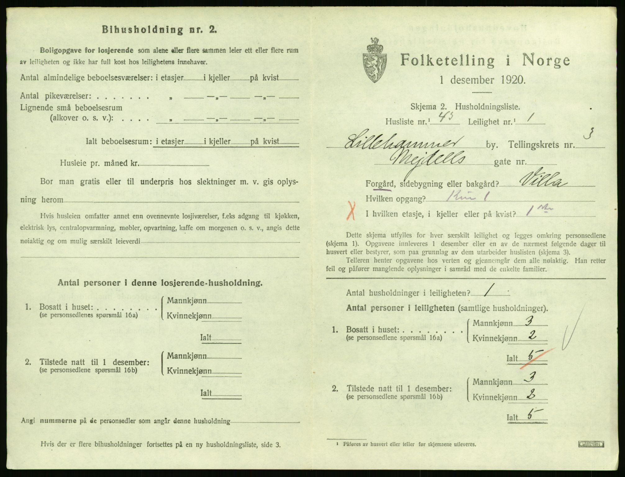 SAH, 1920 census for Lillehammer, 1920, p. 1894