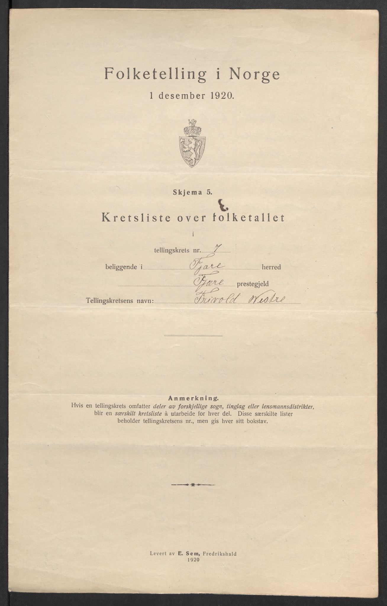 SAK, 1920 census for Fjære, 1920, p. 36