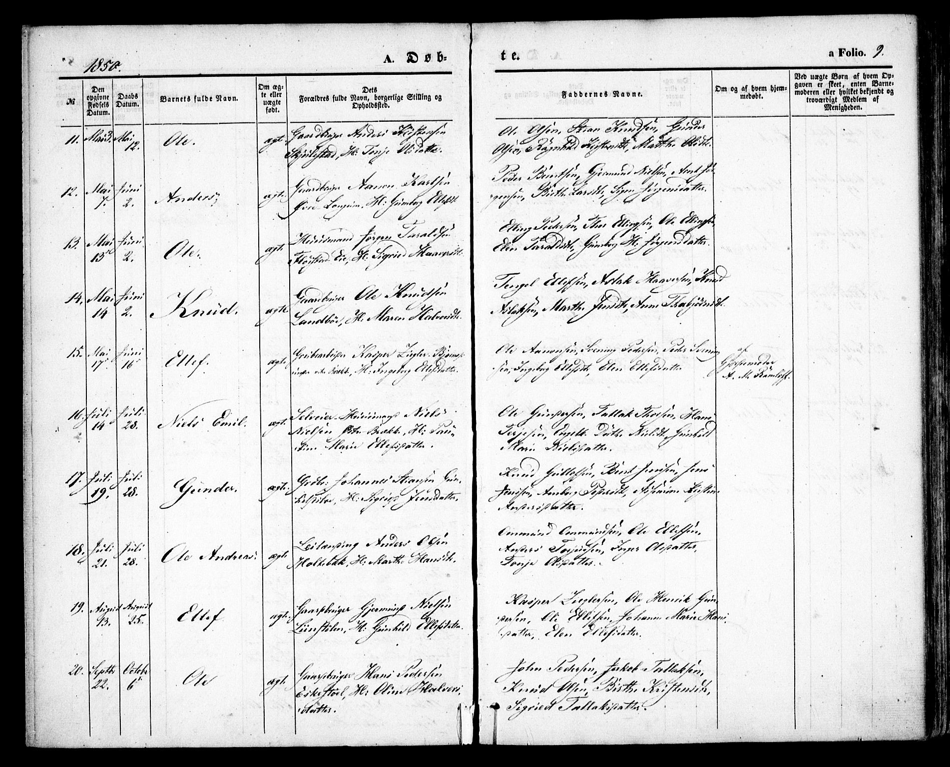 Austre Moland sokneprestkontor, SAK/1111-0001/F/Fa/Faa/L0007: Parish register (official) no. A 7, 1847-1857, p. 9