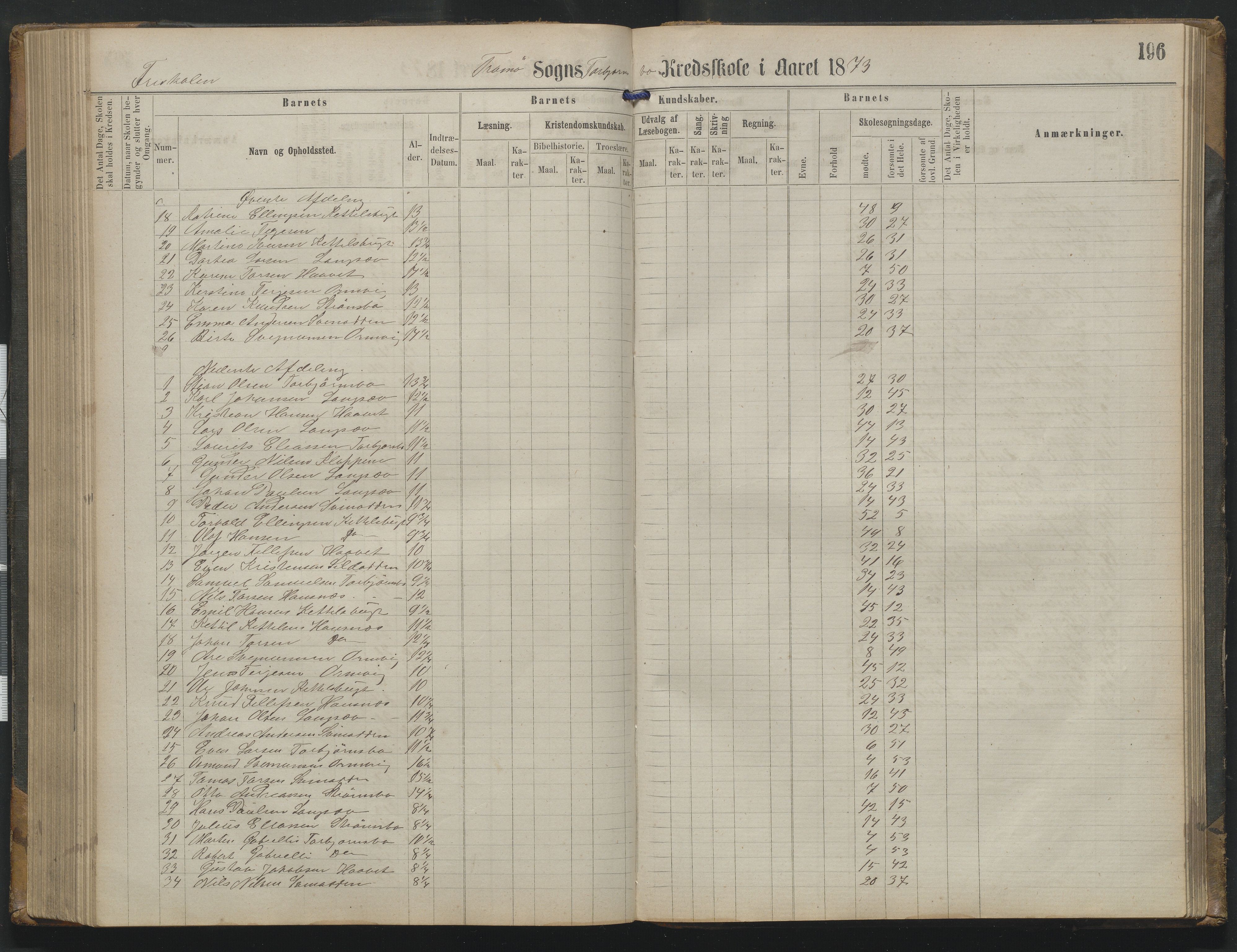 Arendal kommune, Katalog I, AAKS/KA0906-PK-I/07/L0342: Protokoll Torbjørnsbu skole, 1869-1890, p. 196