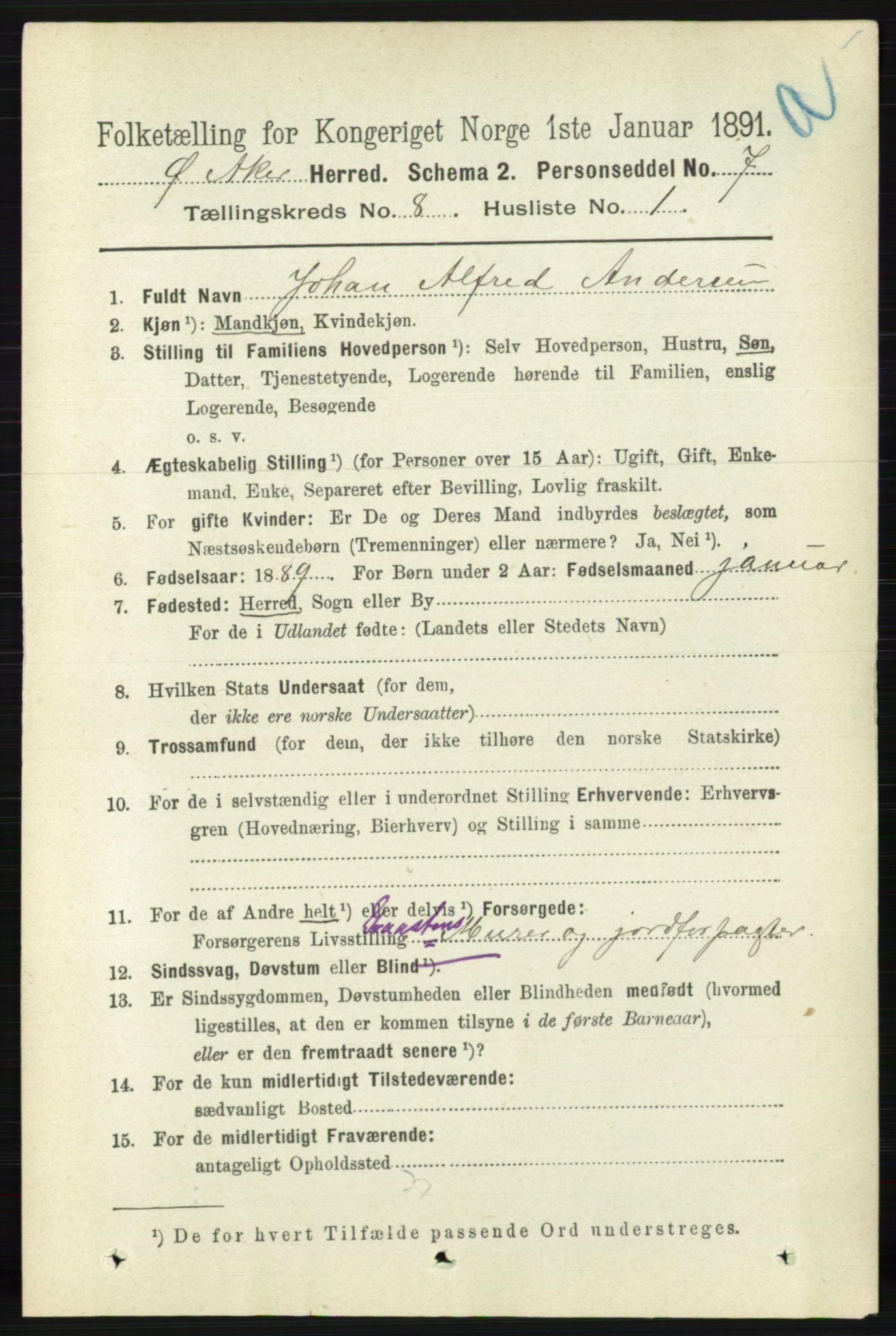 RA, 1891 census for 0218 Aker, 1891, p. 7239