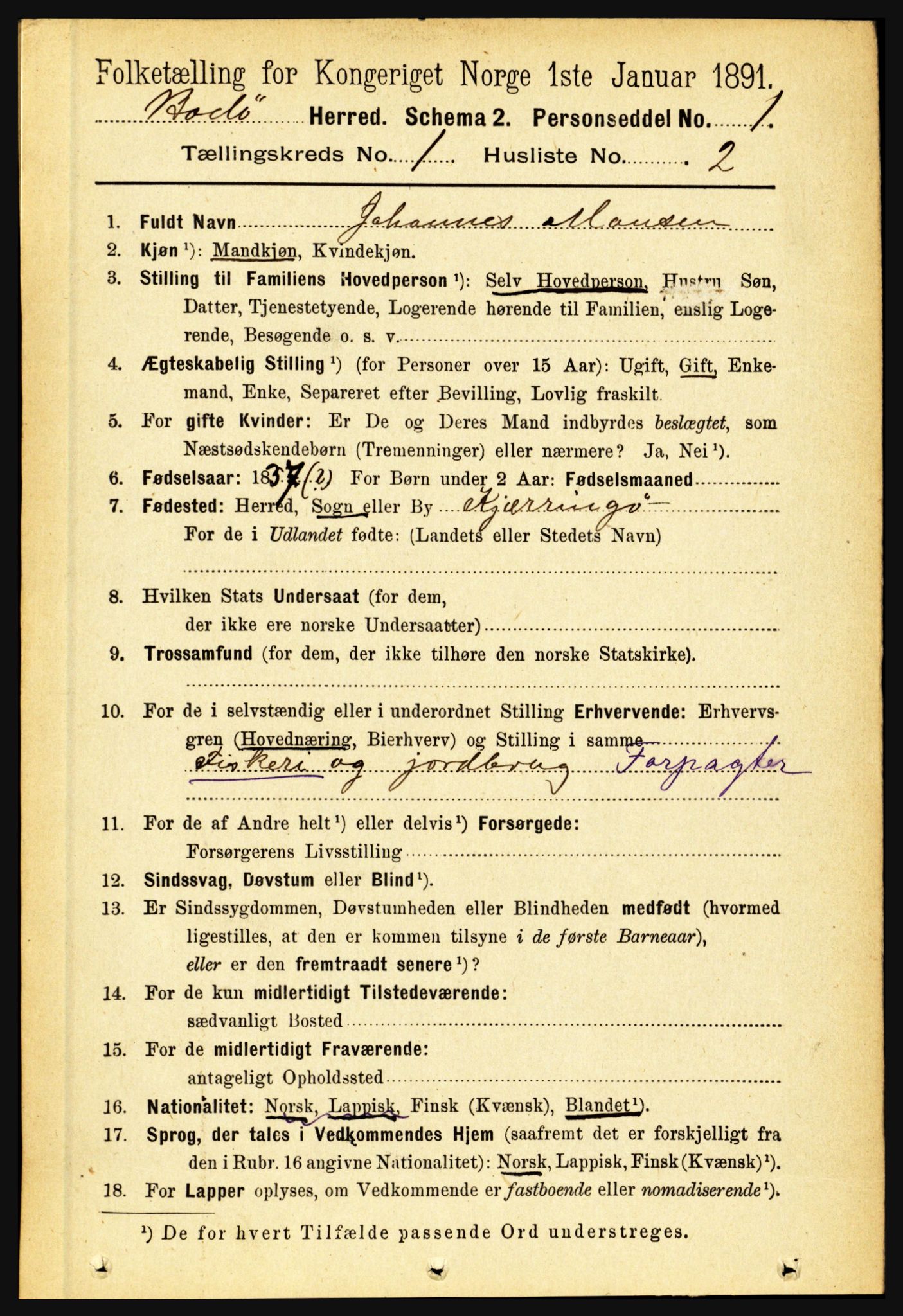 RA, 1891 census for 1843 Bodø, 1891, p. 108