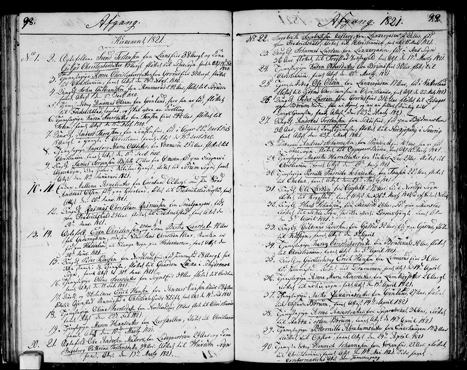 Aker prestekontor kirkebøker, SAO/A-10861/F/L0014a: Parish register (official) no. 14A, 1820-1833, p. 98-99