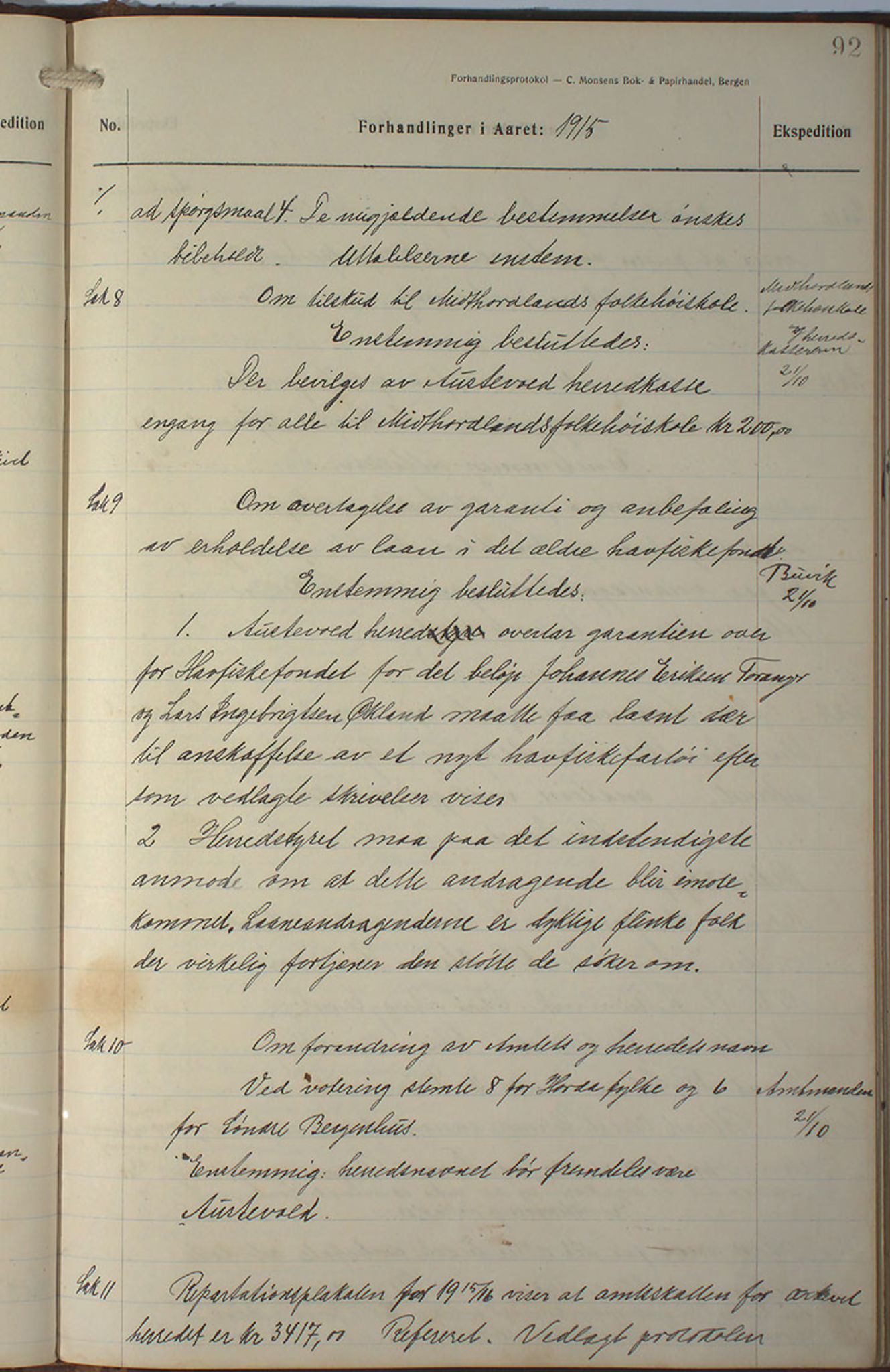 Austevoll kommune. Formannskapet, IKAH/1244-021/A/Aa/L0002b: Møtebok for heradstyret, 1910-1919, p. 185