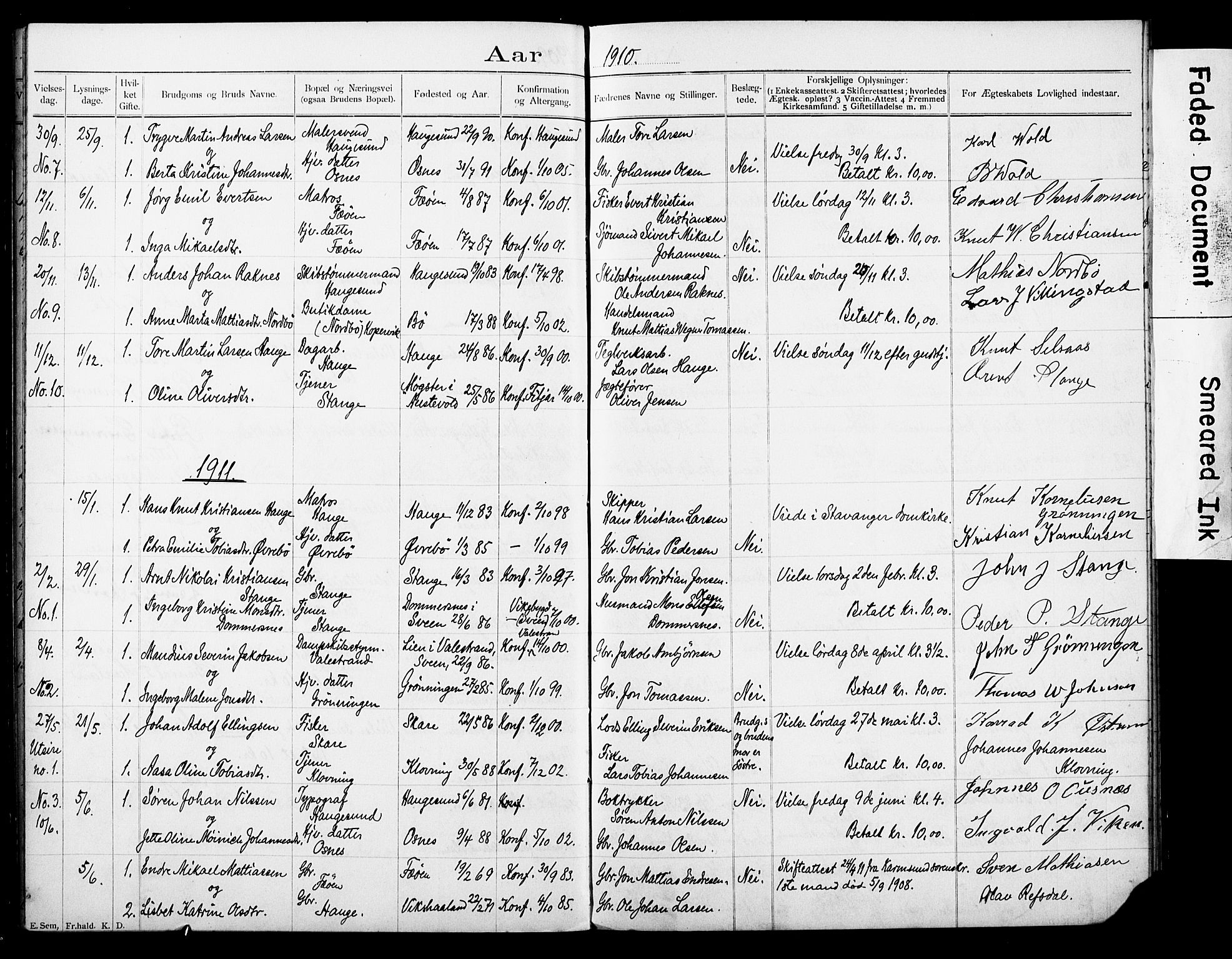 Torvastad sokneprestkontor, AV/SAST-A -101857/I/Ie/L0003: Banns register no. X 3, 1899-1923
