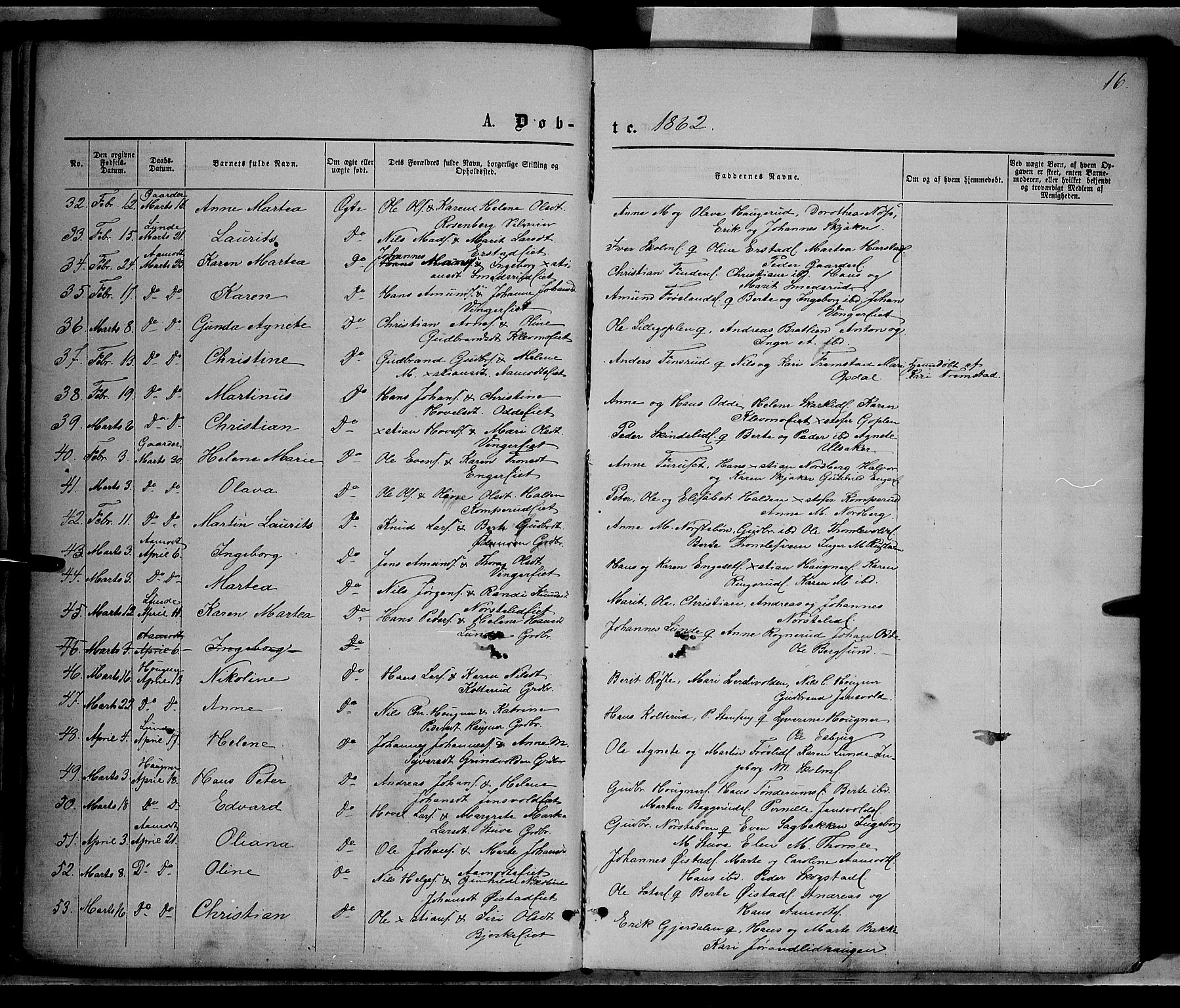 Nordre Land prestekontor, AV/SAH-PREST-124/H/Ha/Haa/L0001: Parish register (official) no. 1, 1860-1871, p. 16