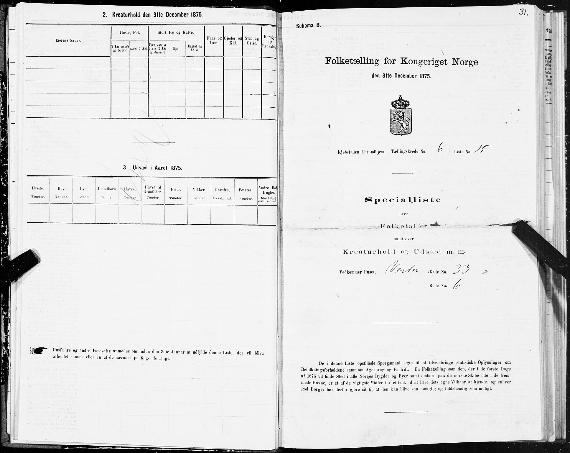 SAT, 1875 census for 1601 Trondheim, 1875, p. 4031