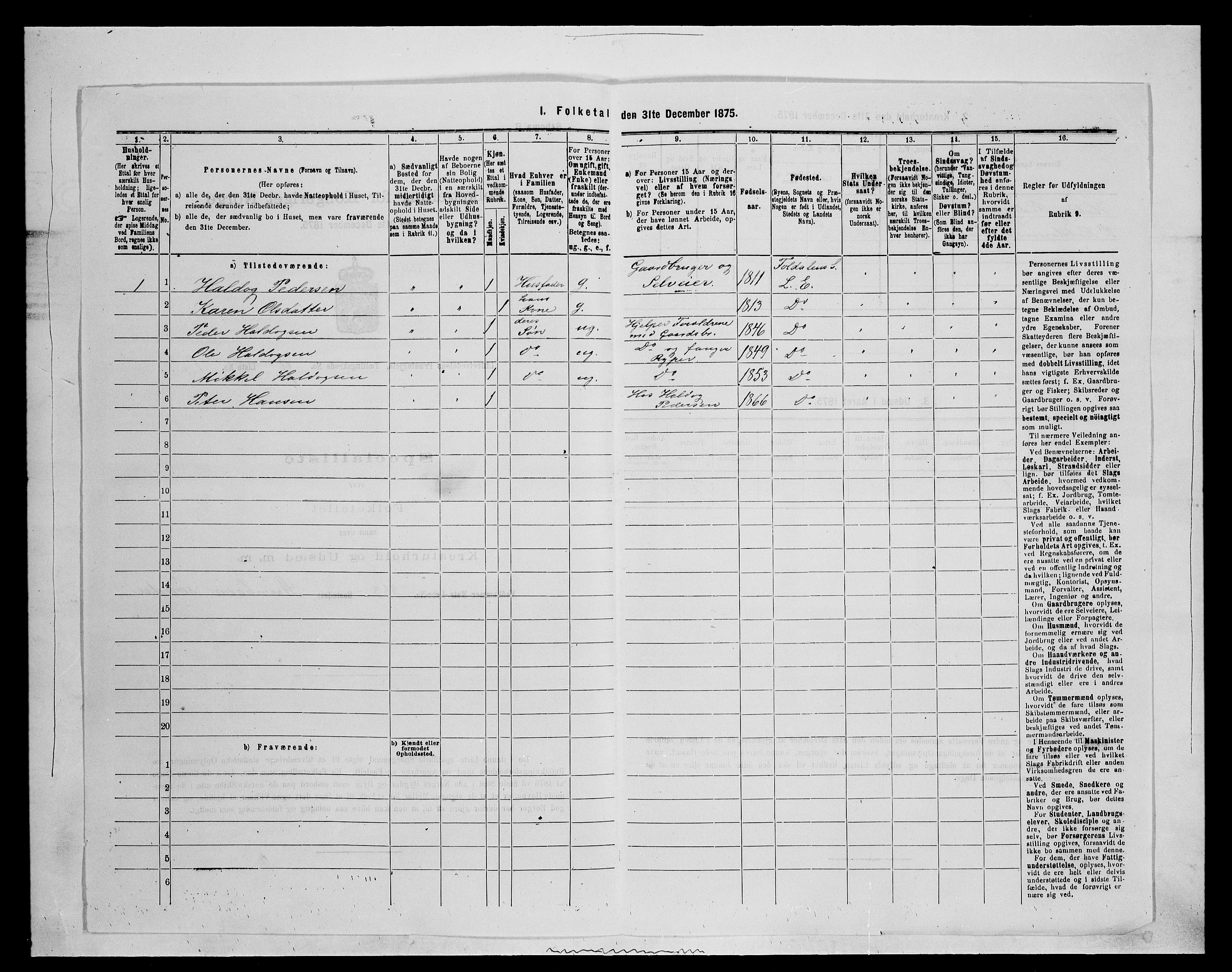 SAH, 1875 census for 0438P Lille Elvedalen, 1875, p. 875